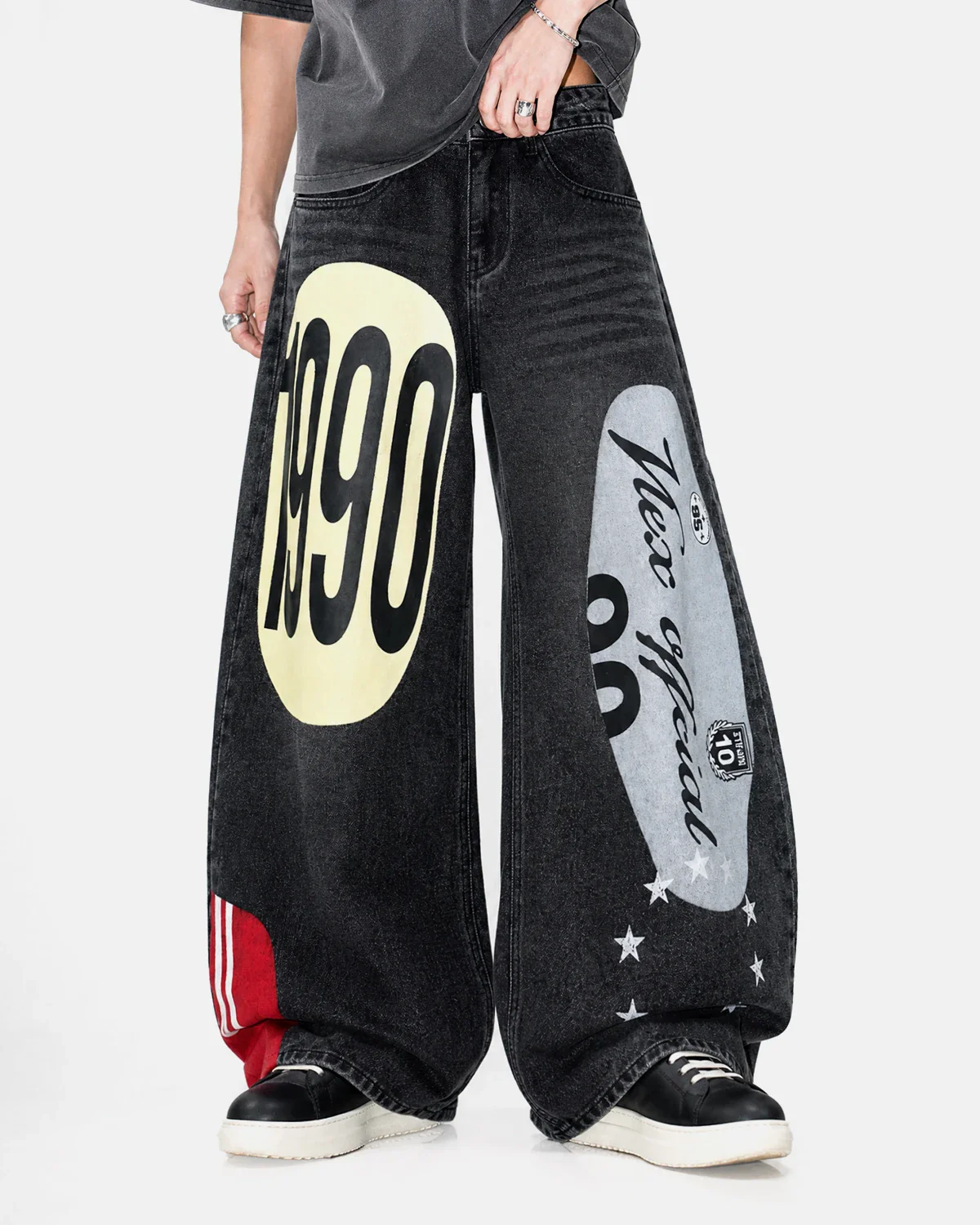1990 Graphic Print Barrel Jeans | Inflation Streetwear - Image 2
