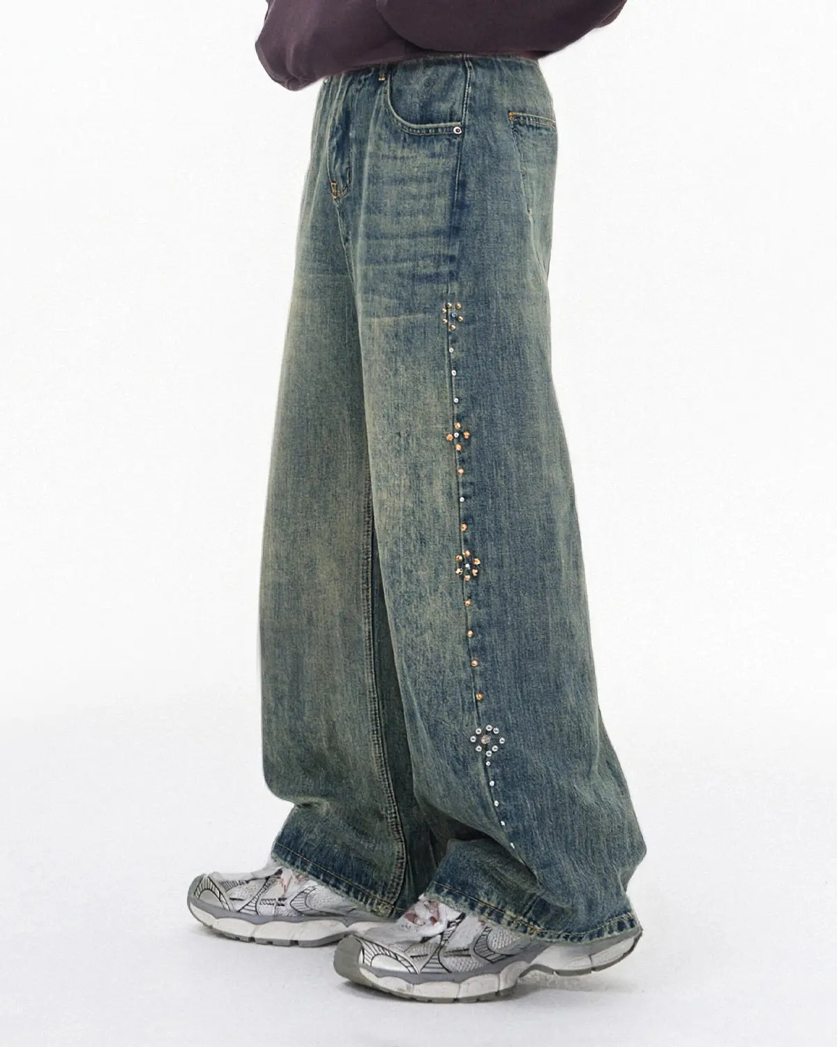 Acid Wash Beaded Studded Flared Baggy Jeans | Inflation Streetwear - Image 3