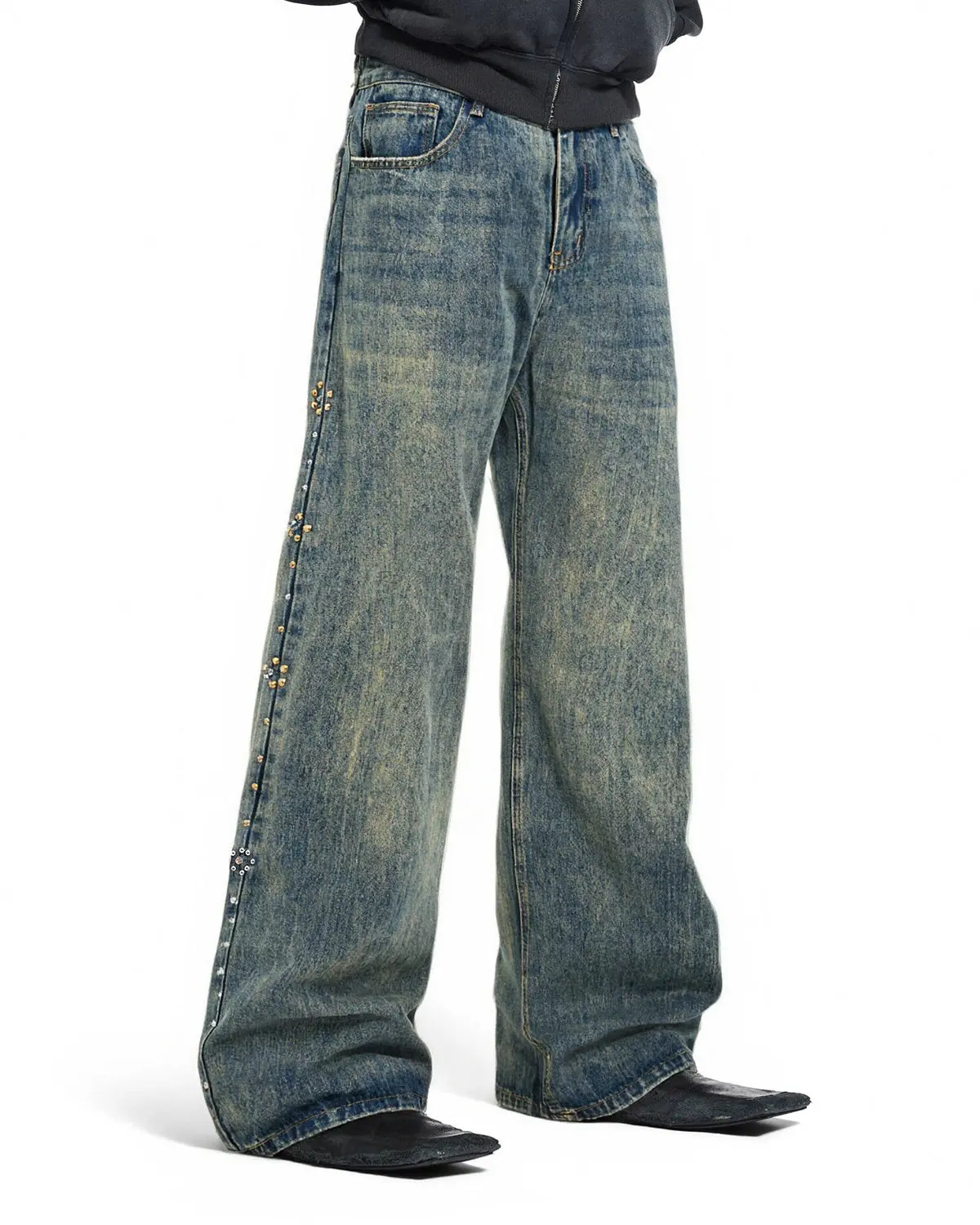 Acid Wash Beaded Studded Flared Baggy Jeans | Inflation Streetwear - Image 5