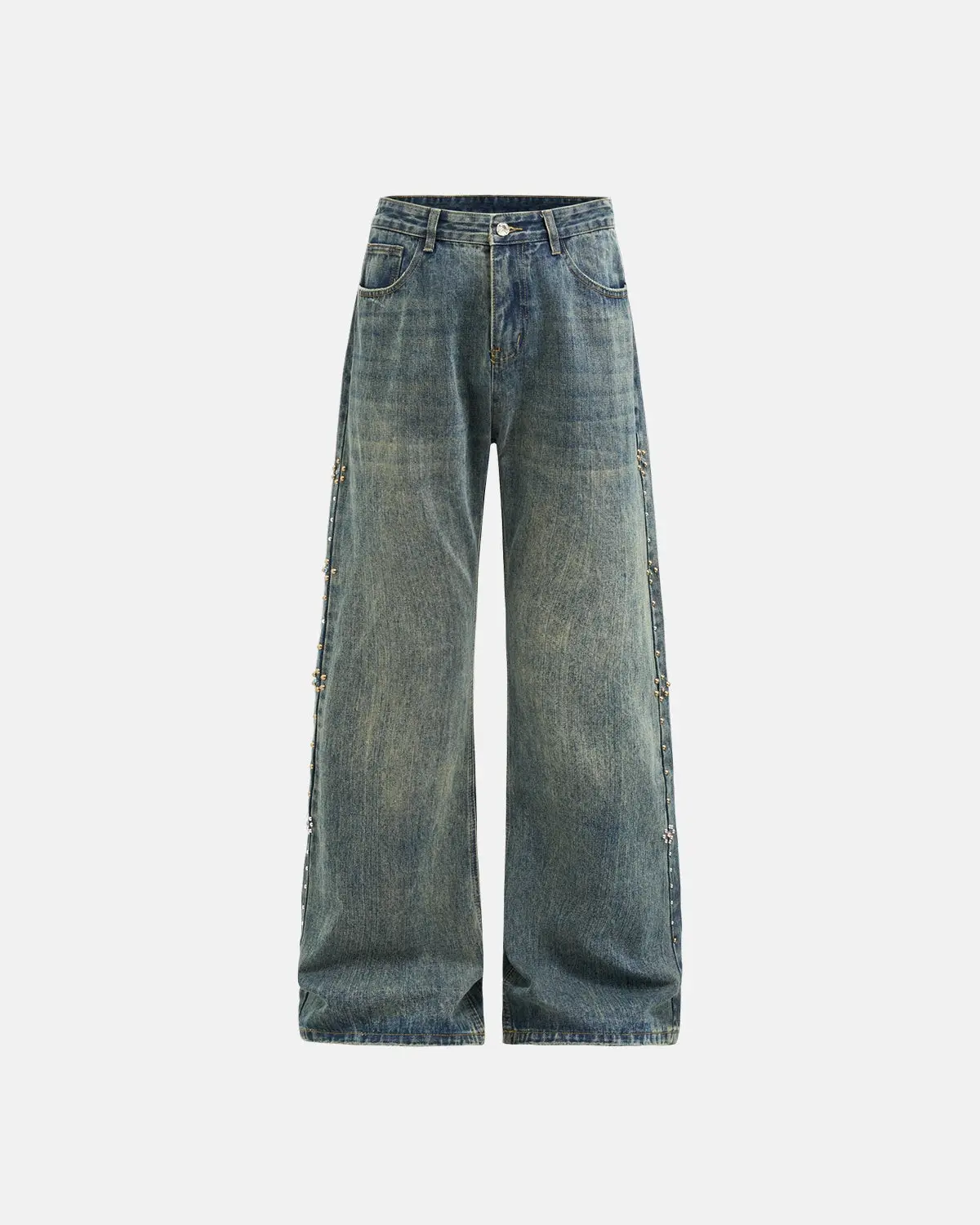 Acid Wash Beaded Studded Flared Baggy Jeans | Inflation Streetwear - Image 7