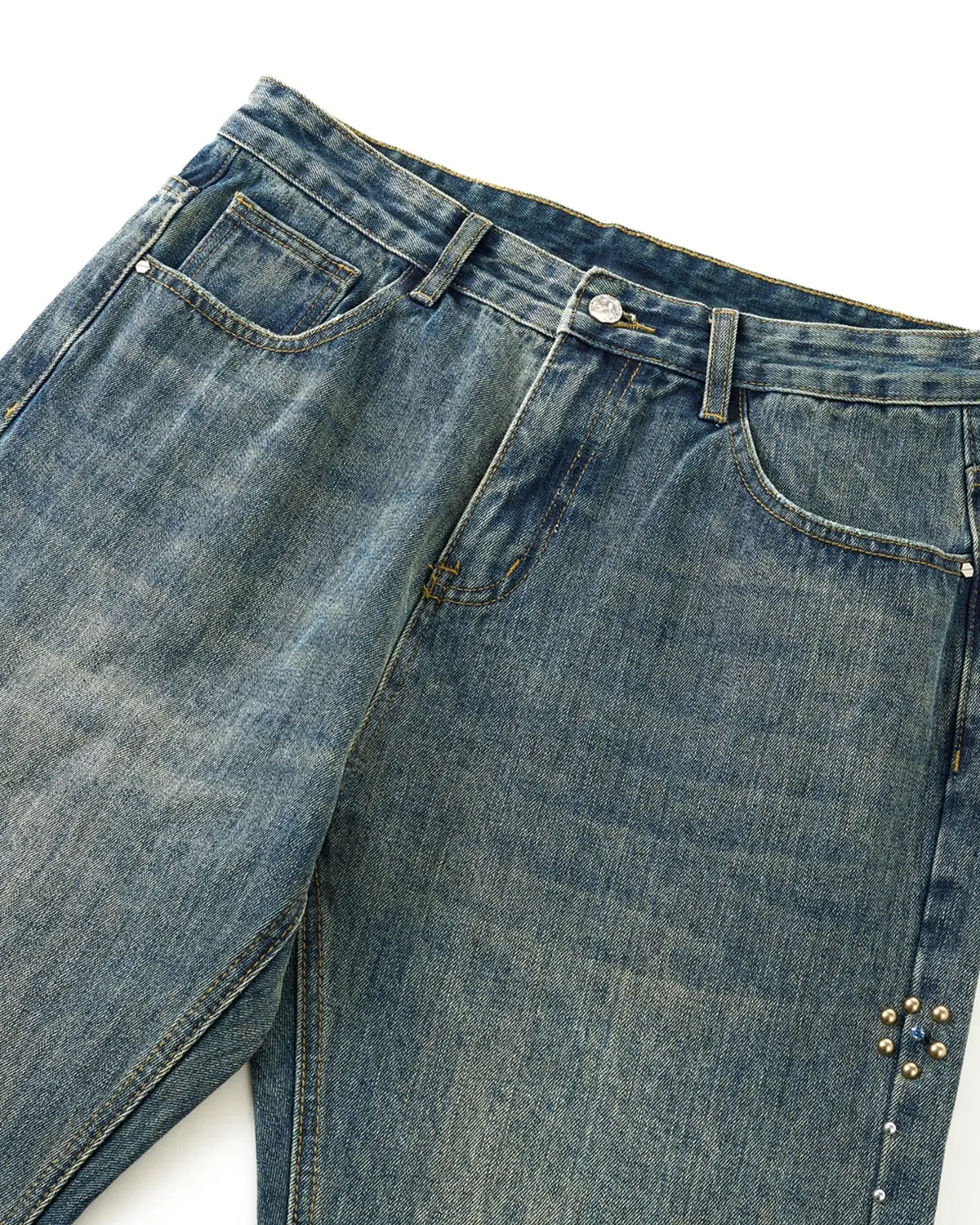 Acid Wash Beaded Studded Flared Baggy Jeans | Inflation Streetwear - Image 8