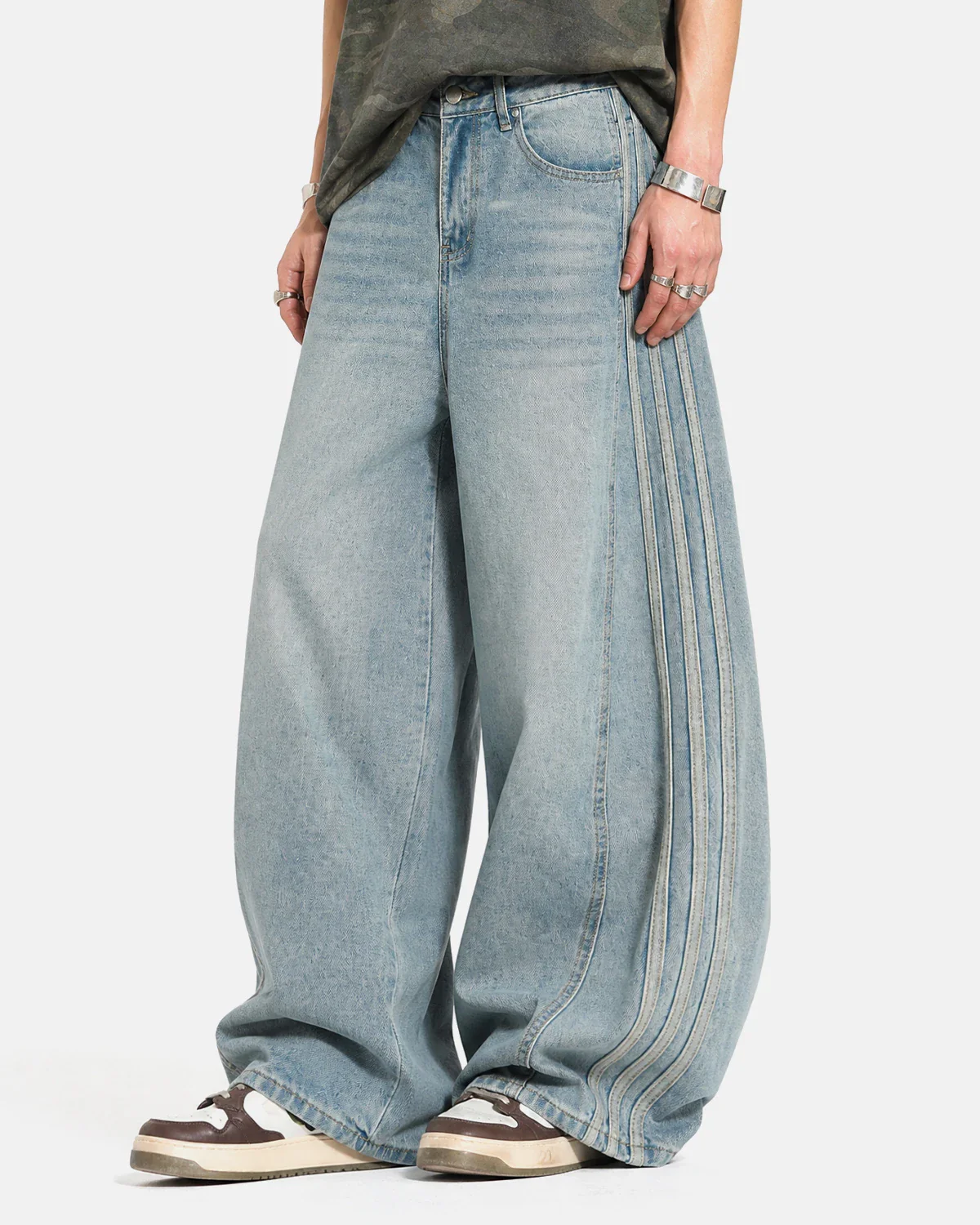 Acid Wash Striped Side Baggy Jeans | Inflation Streetwear - Image 2