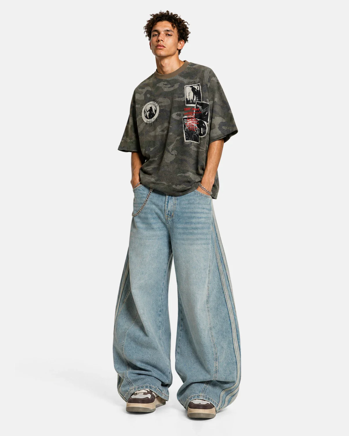 Acid Wash Striped Side Baggy Jeans | Inflation Streetwear - Image 3