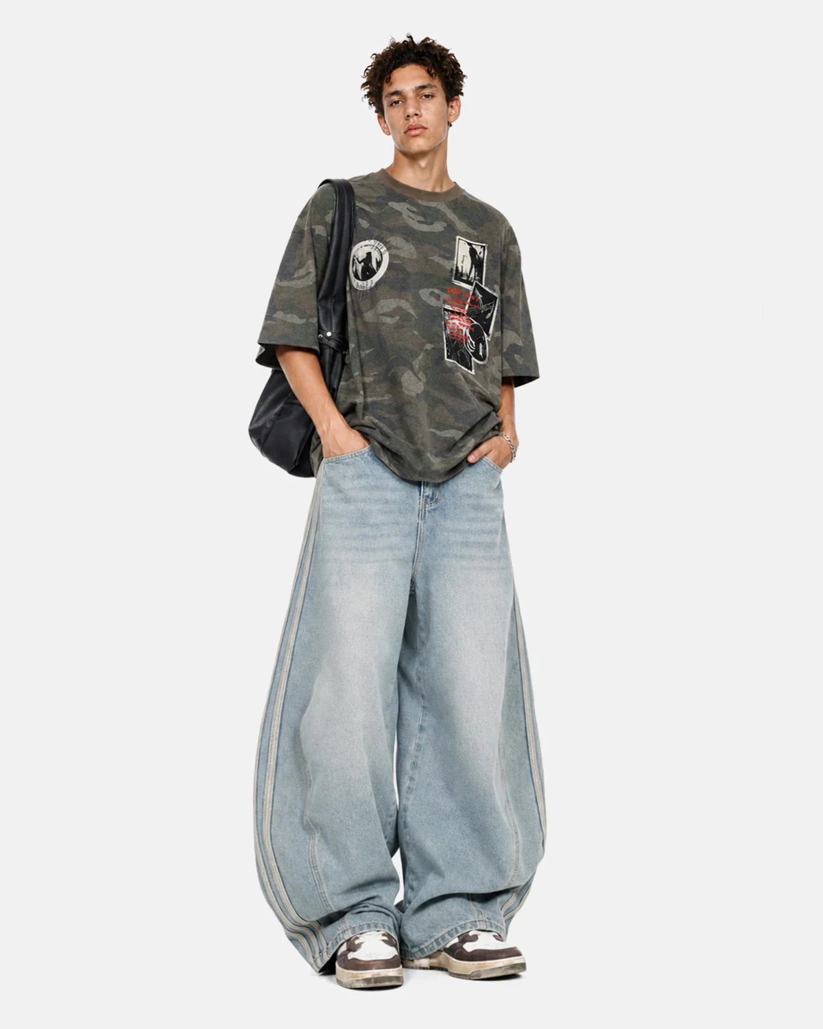 Acid Wash Striped Side Baggy Jeans | Inflation Streetwear - Image 4