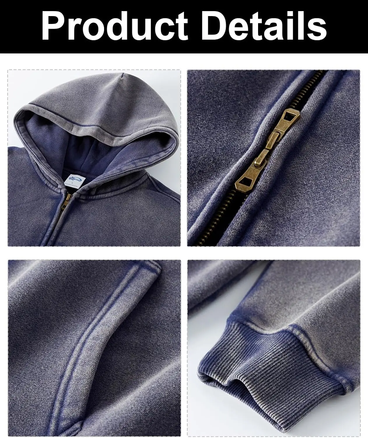 INFLATION Washed Distressed Fleece Zip Up Hoodies - Image 9