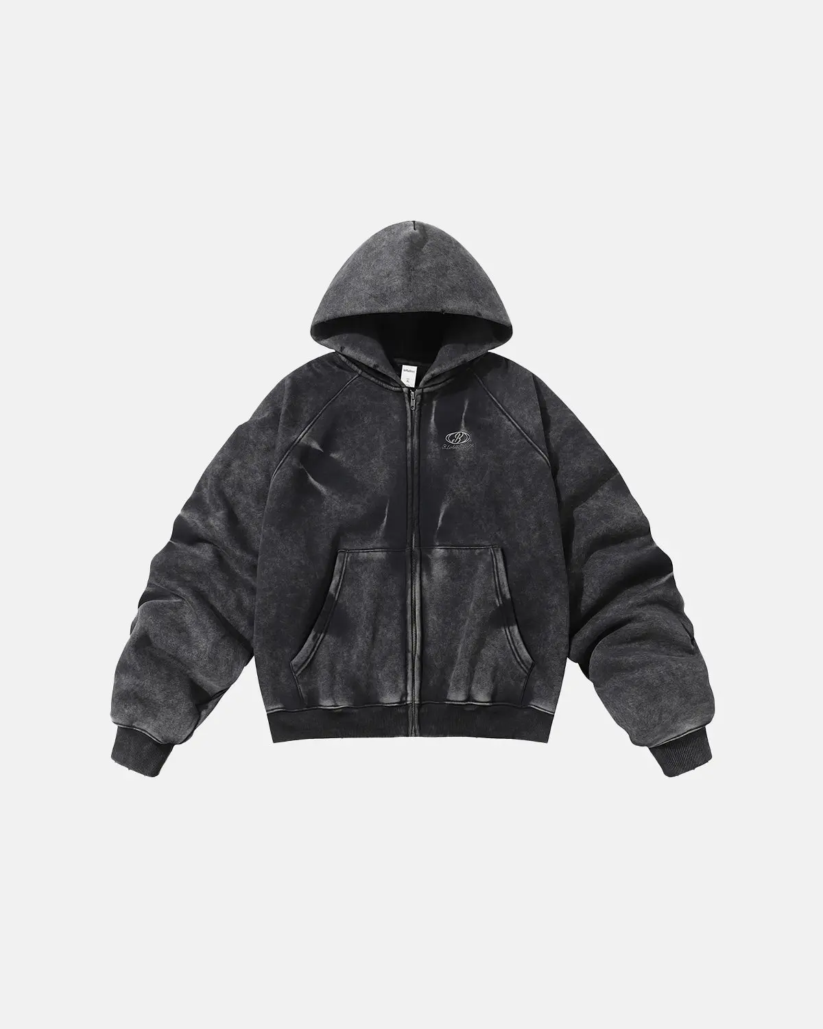Acid Washed Embroidery Zip Up Hoodies | Inflation Streetwear - Image 3