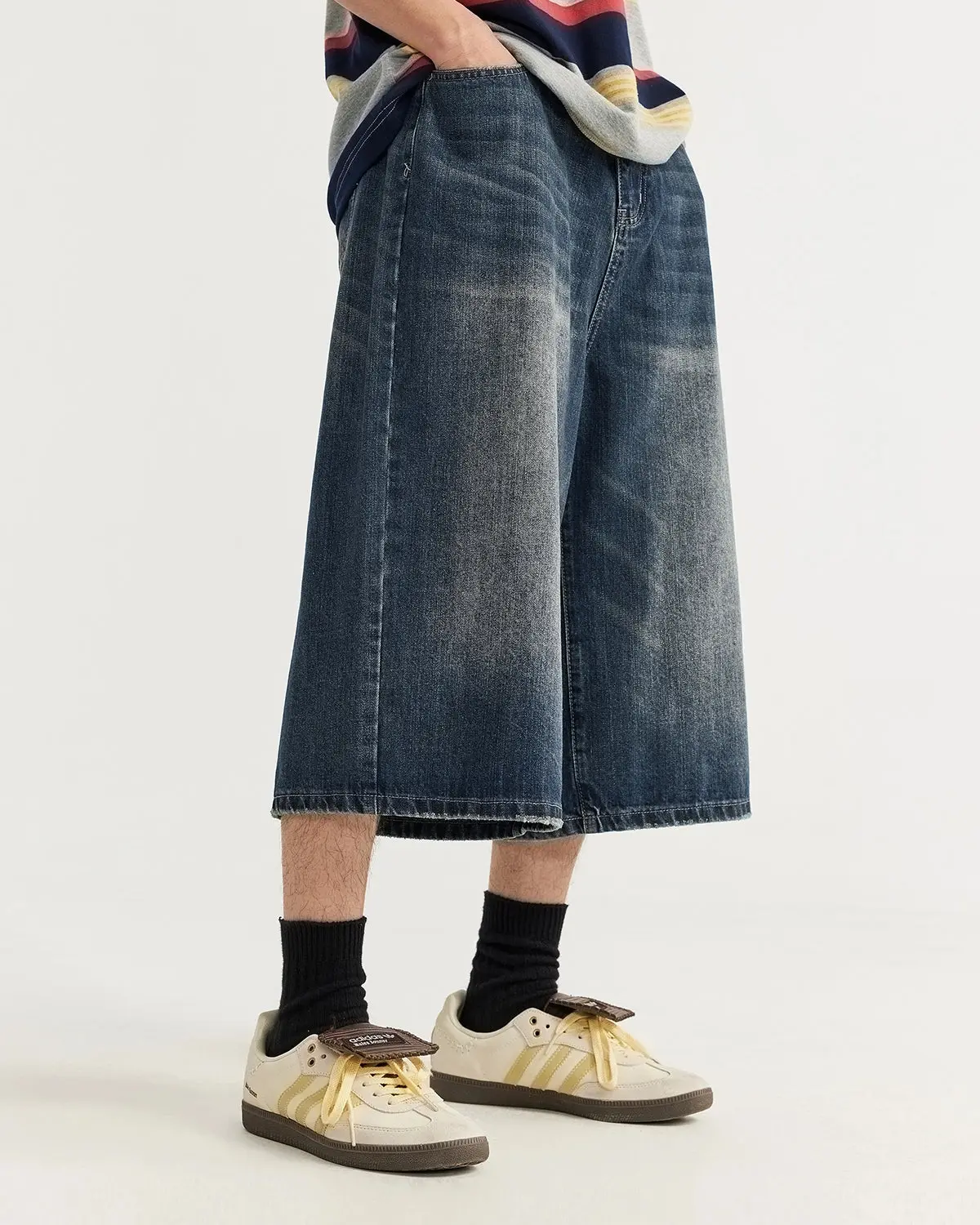 Acid Washed Longline Baggy Denim Jorts | Inflation Streetwear - Image 2
