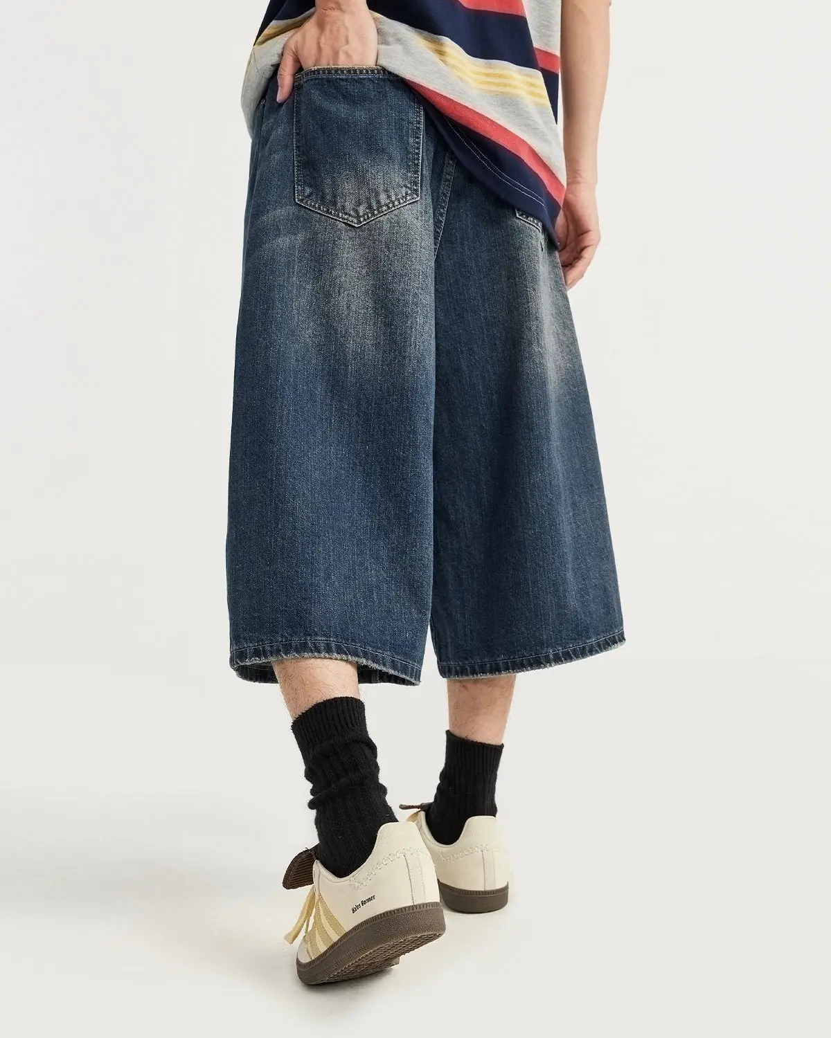 Acid Washed Longline Baggy Denim Jorts | Inflation Streetwear - Image 3