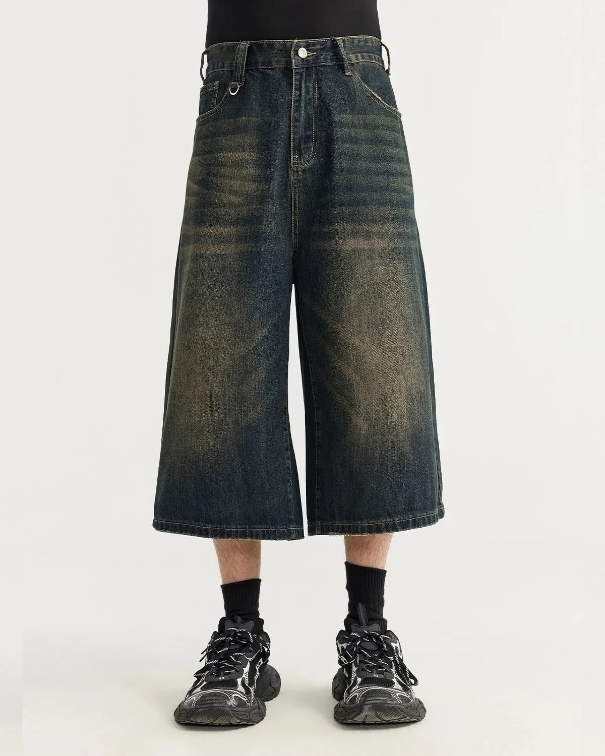 Acid Washed Longline Baggy Denim Jorts | Inflation Streetwear - Image 4