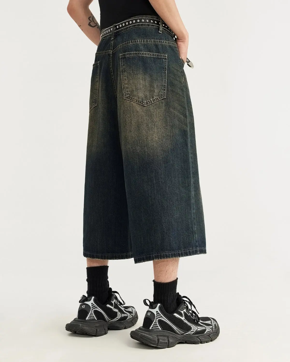 Acid Washed Longline Baggy Denim Jorts | Inflation Streetwear - Image 5