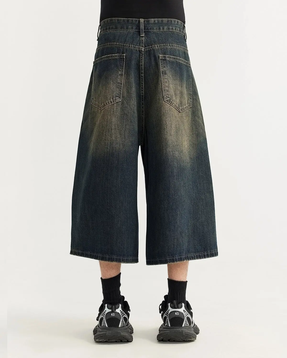 Acid Washed Longline Baggy Denim Jorts | Inflation Streetwear - Image 6
