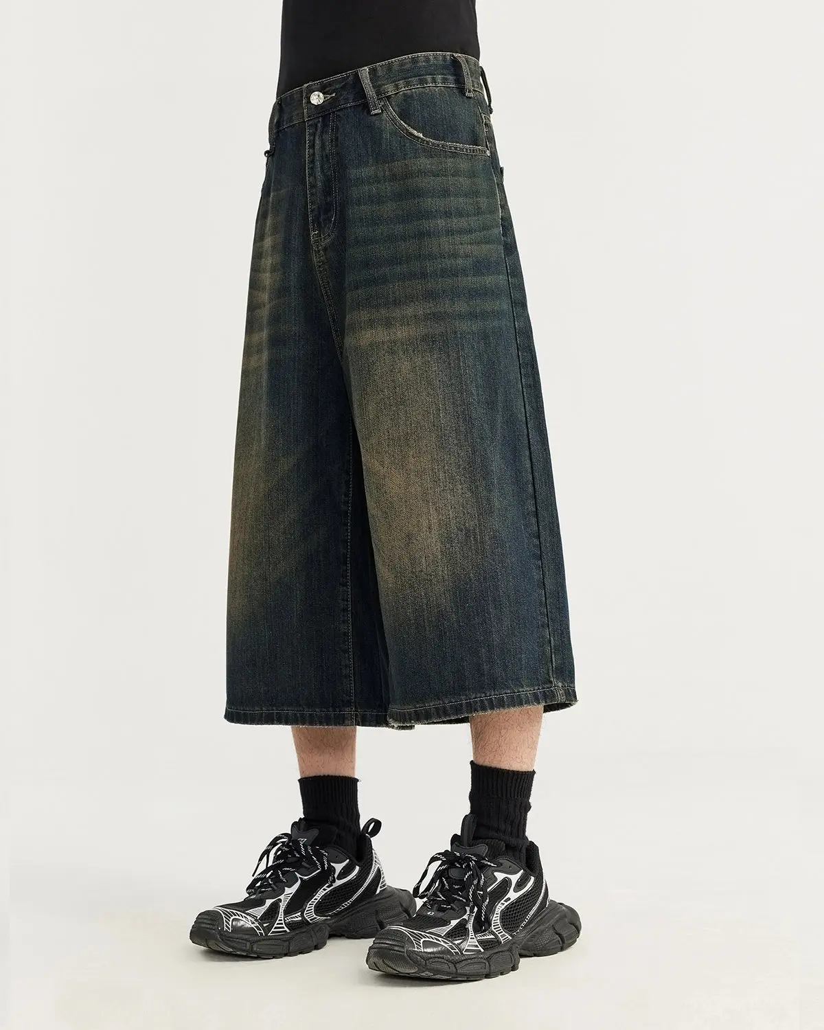 Acid Washed Longline Baggy Denim Jorts | Inflation Streetwear - Image 7