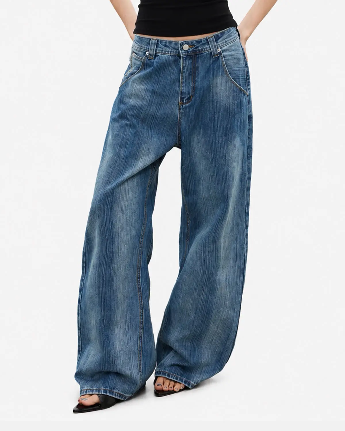 Adjustable Waist Bamboo Weave Baggy Jeans | Inflation Streetwear - Image 4