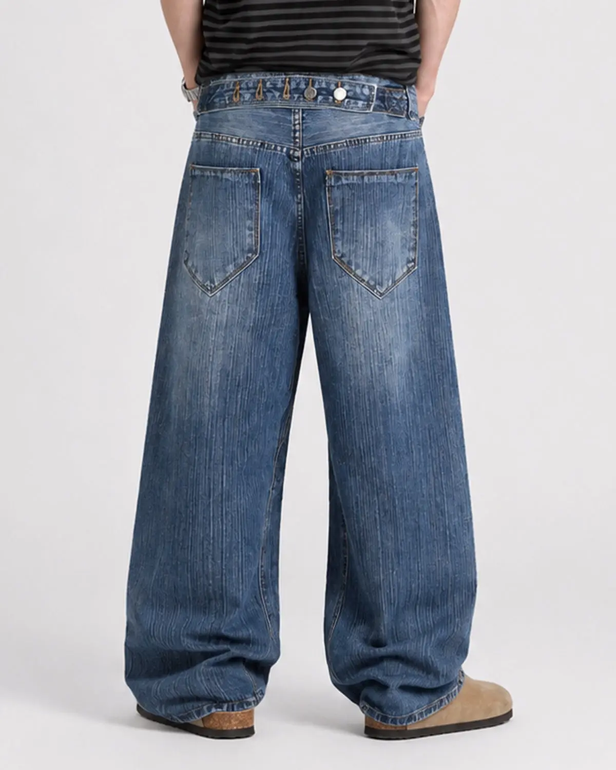 Adjustable Waist Bamboo Weave Baggy Jeans | Inflation Streetwear - Image 6