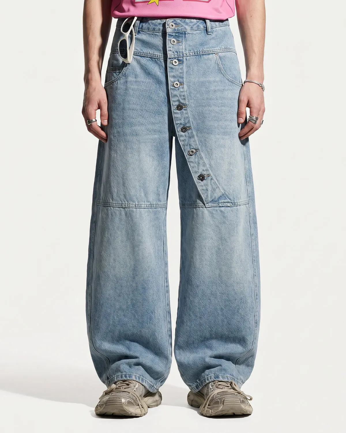 Asymmetric Button Baggy Jeans | Inflation Streetwear - Image 3
