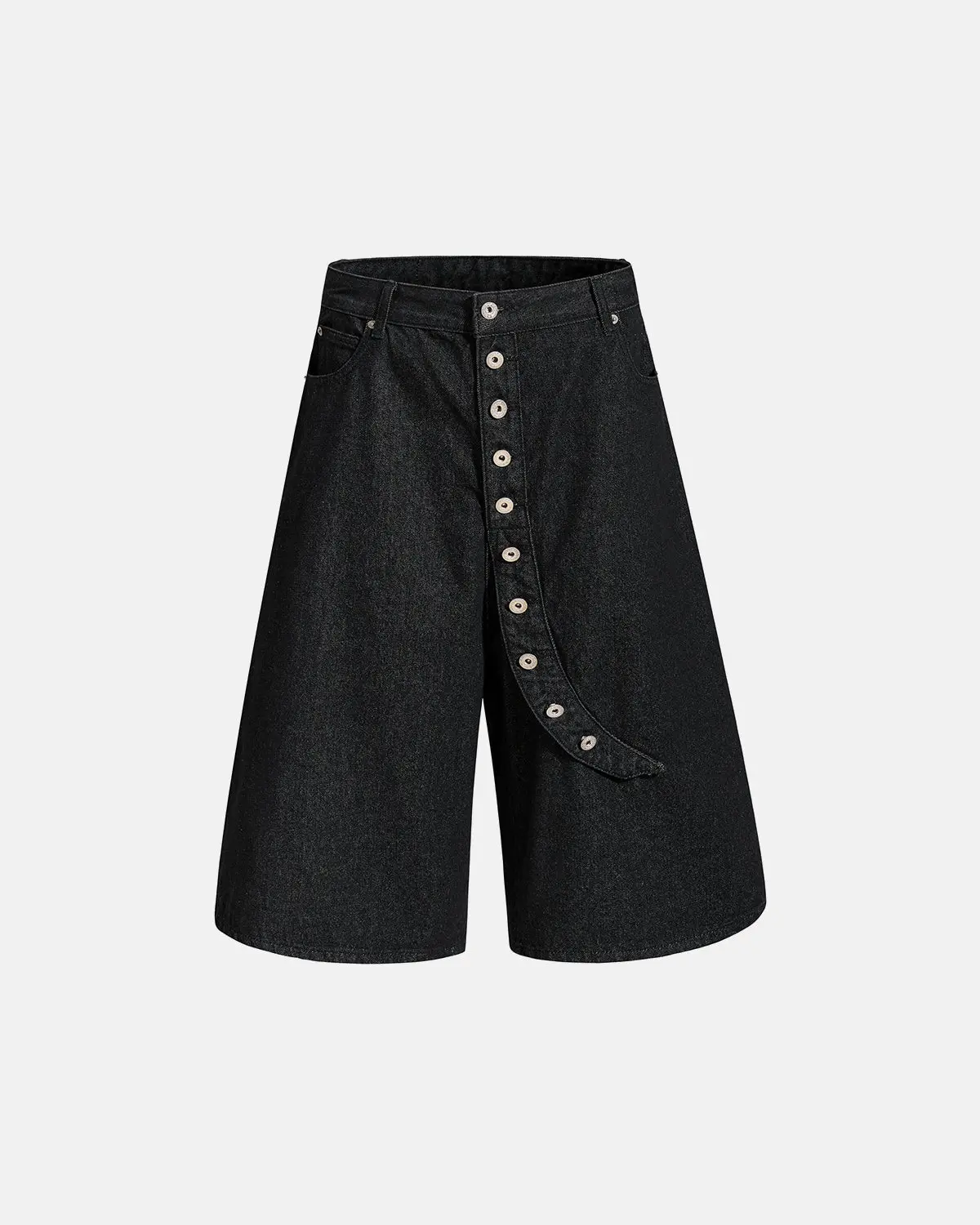 Asymmetric Button Raw Denim Jorts | Inflation Streetwear
