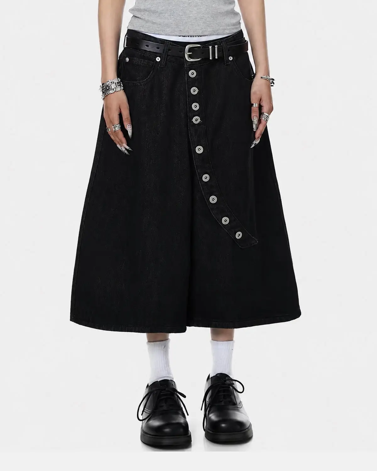 Asymmetric Button Raw Denim Jorts | Inflation Streetwear - Image 3