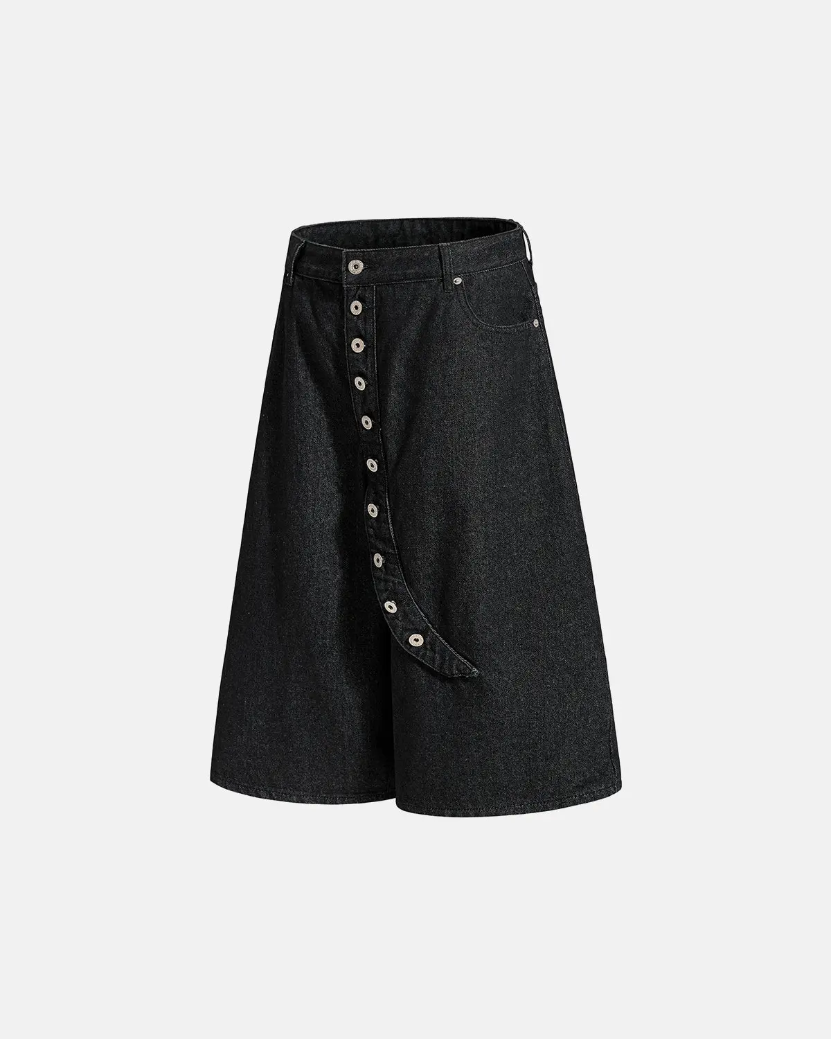 Asymmetric Button Raw Denim Jorts | Inflation Streetwear - Image 6