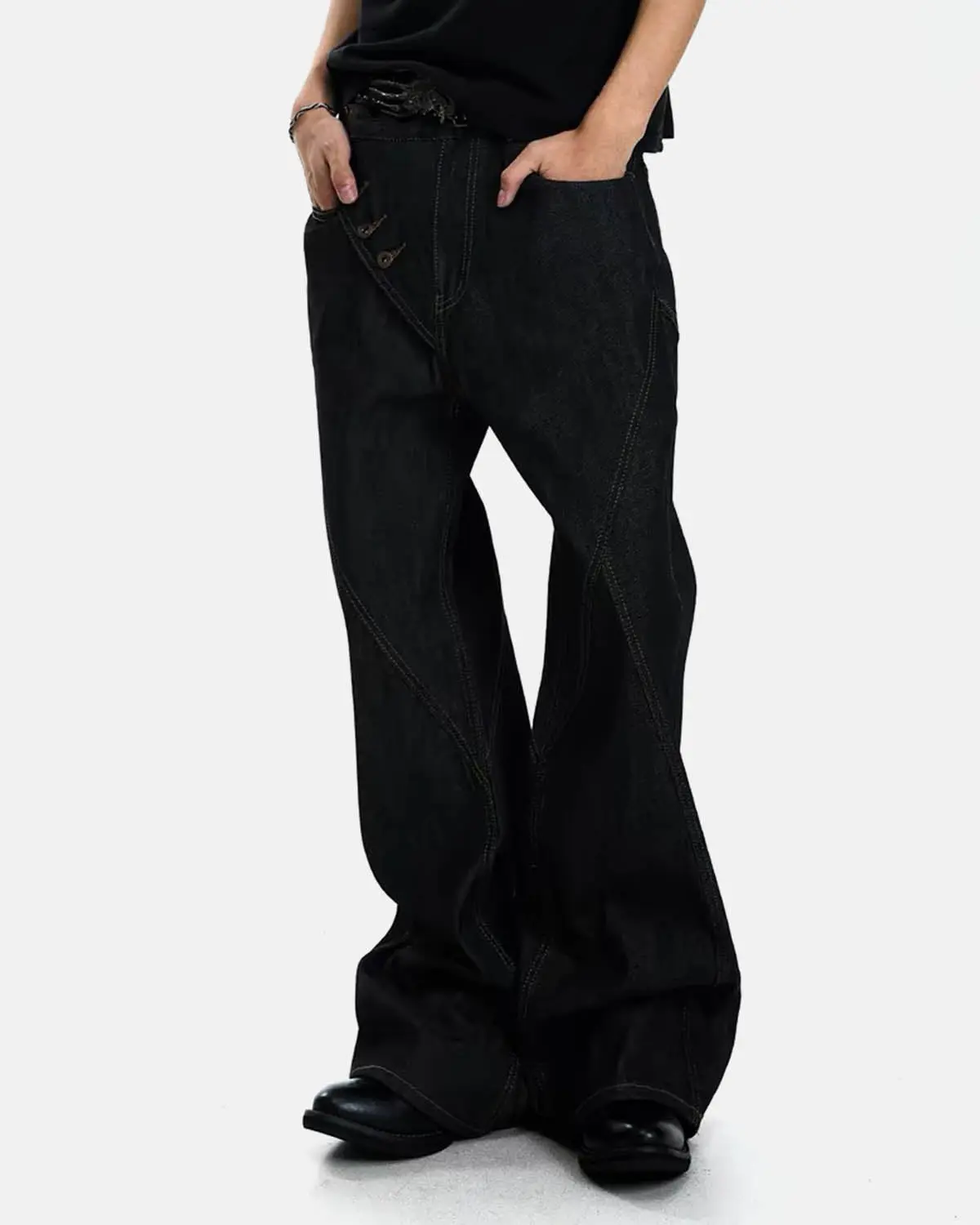 Asymmetric Buttons Bootcut Jeans | Inflation Streetwear