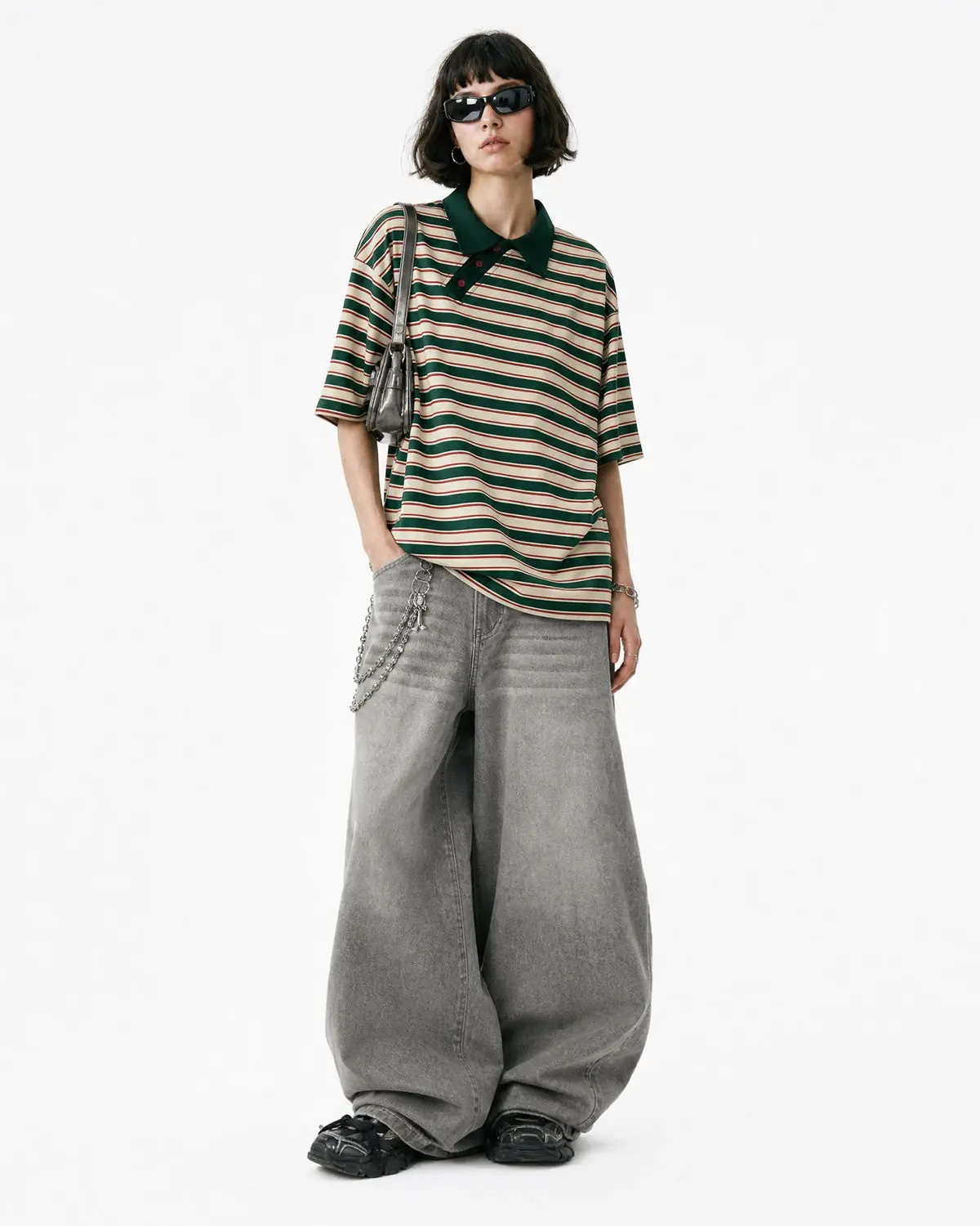 Asymmetric Polo Collar Striped T-Shirt | Inflation Streetwear - Image 4