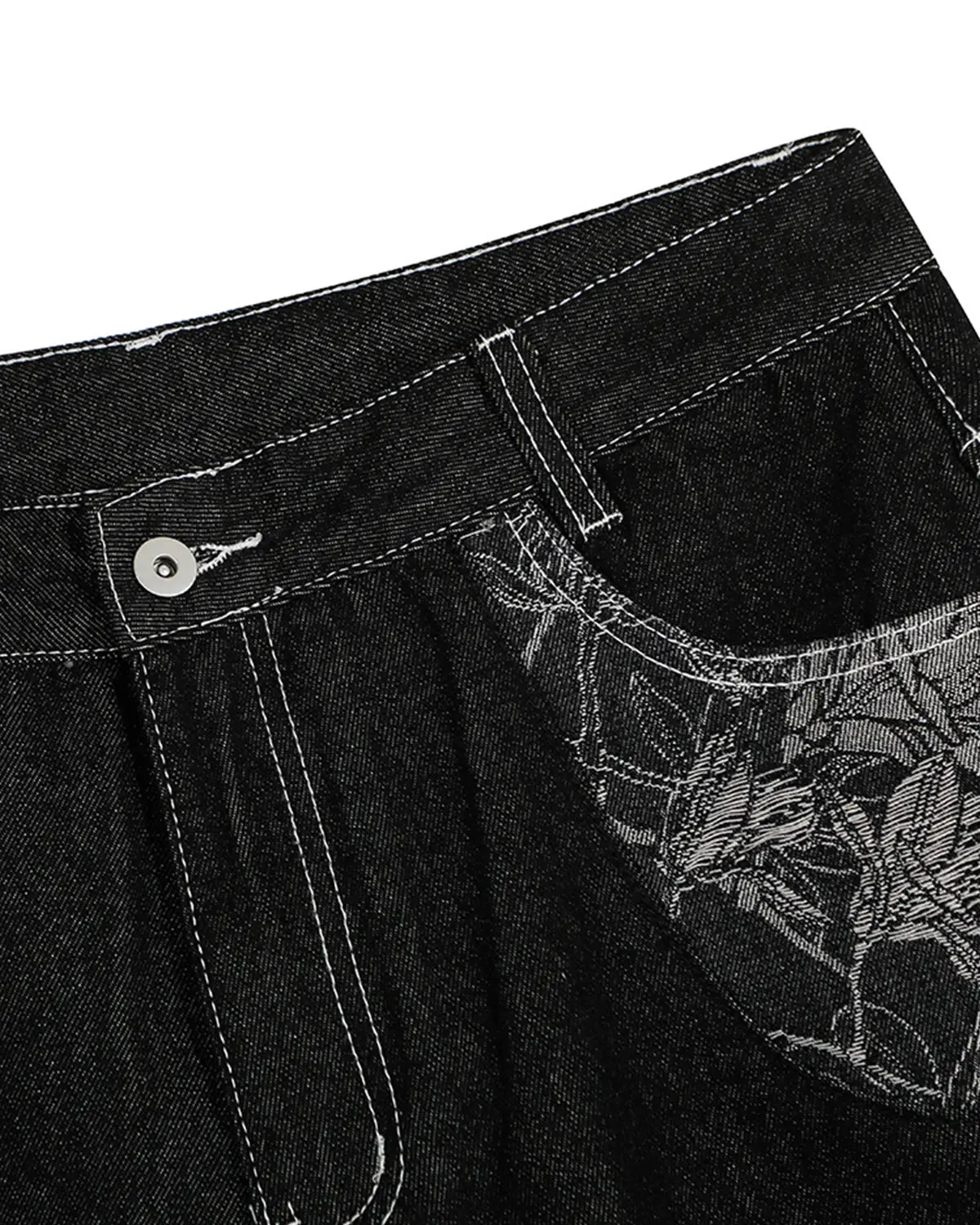 Baggy Denim Jorts with Embroidered Pocket | Inflation Streetwear - Image 6