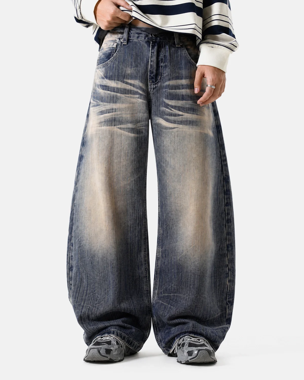 Bamboo Weave Dirty Wash Barrel Jeans | Inflation Streetwear - Image 2