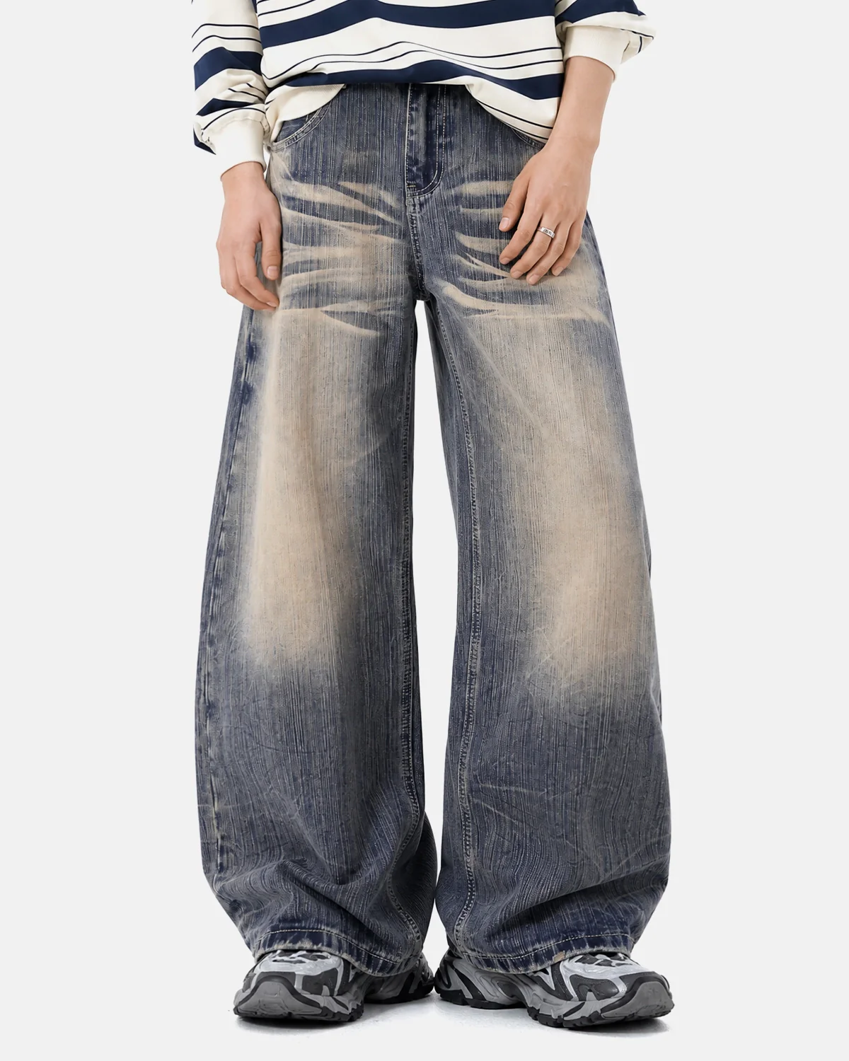 Bamboo Weave Dirty Wash Barrel Jeans | Inflation Streetwear - Image 4