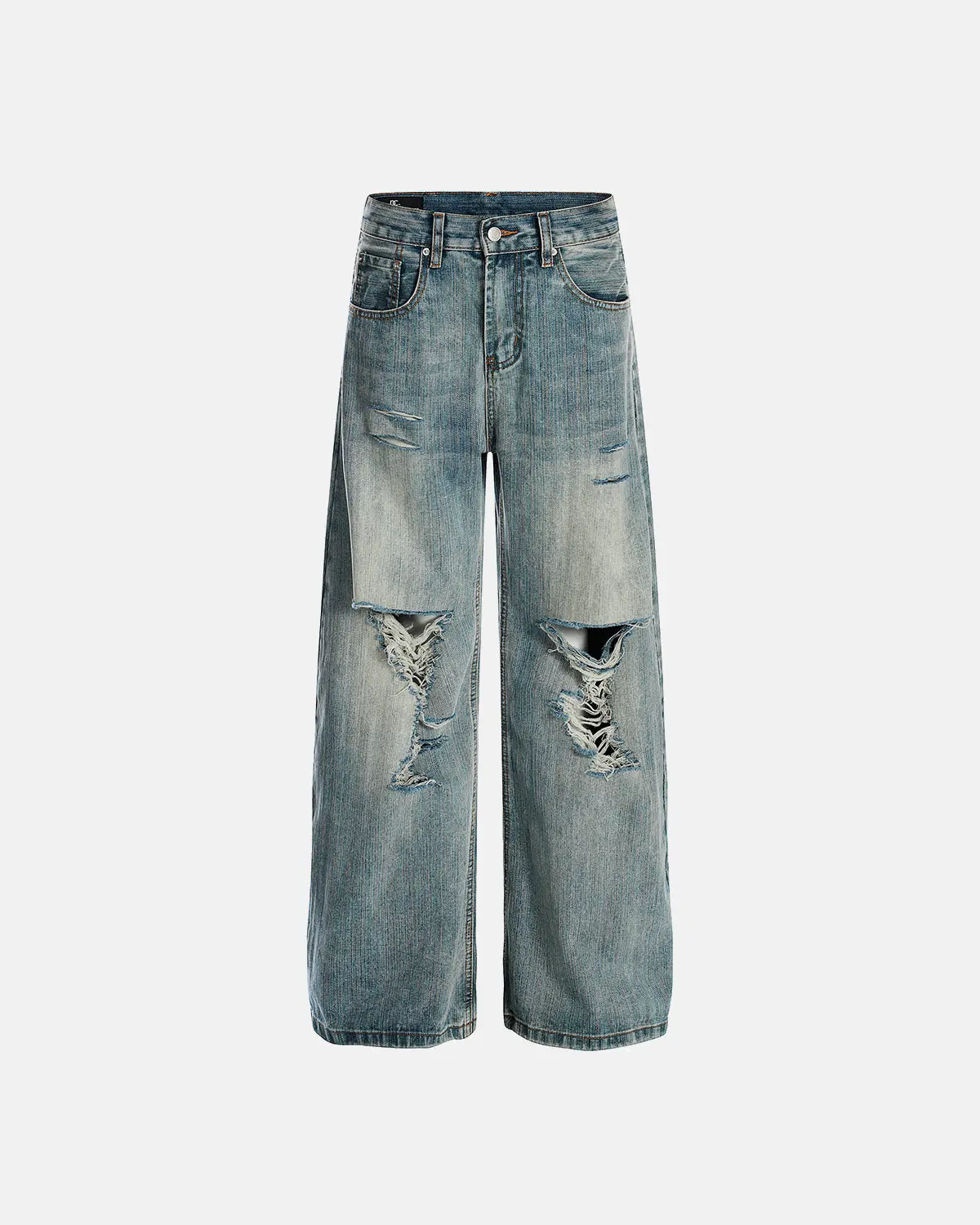 Bamboo Weave Distressed Baggy Jeans | Inflation Streetwear