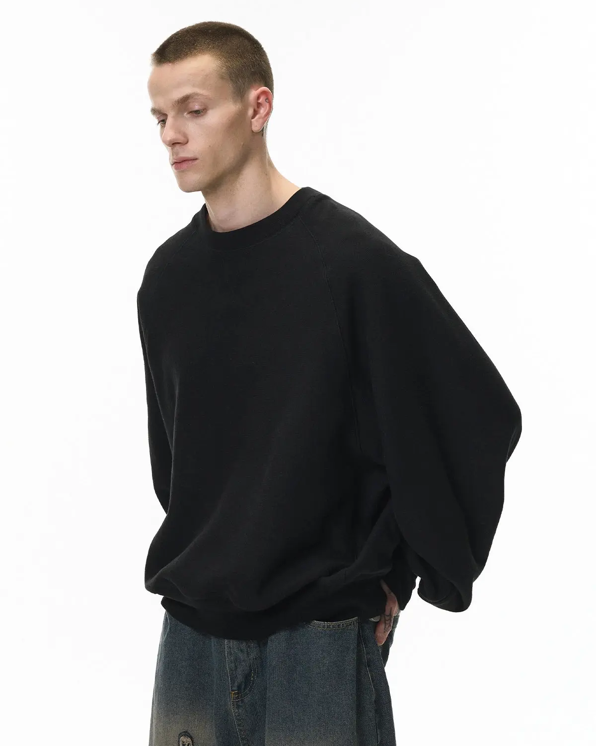 Batwing Sleeve Fleece Crewneck Sweatshirt | Inflation Streetwear - Image 13