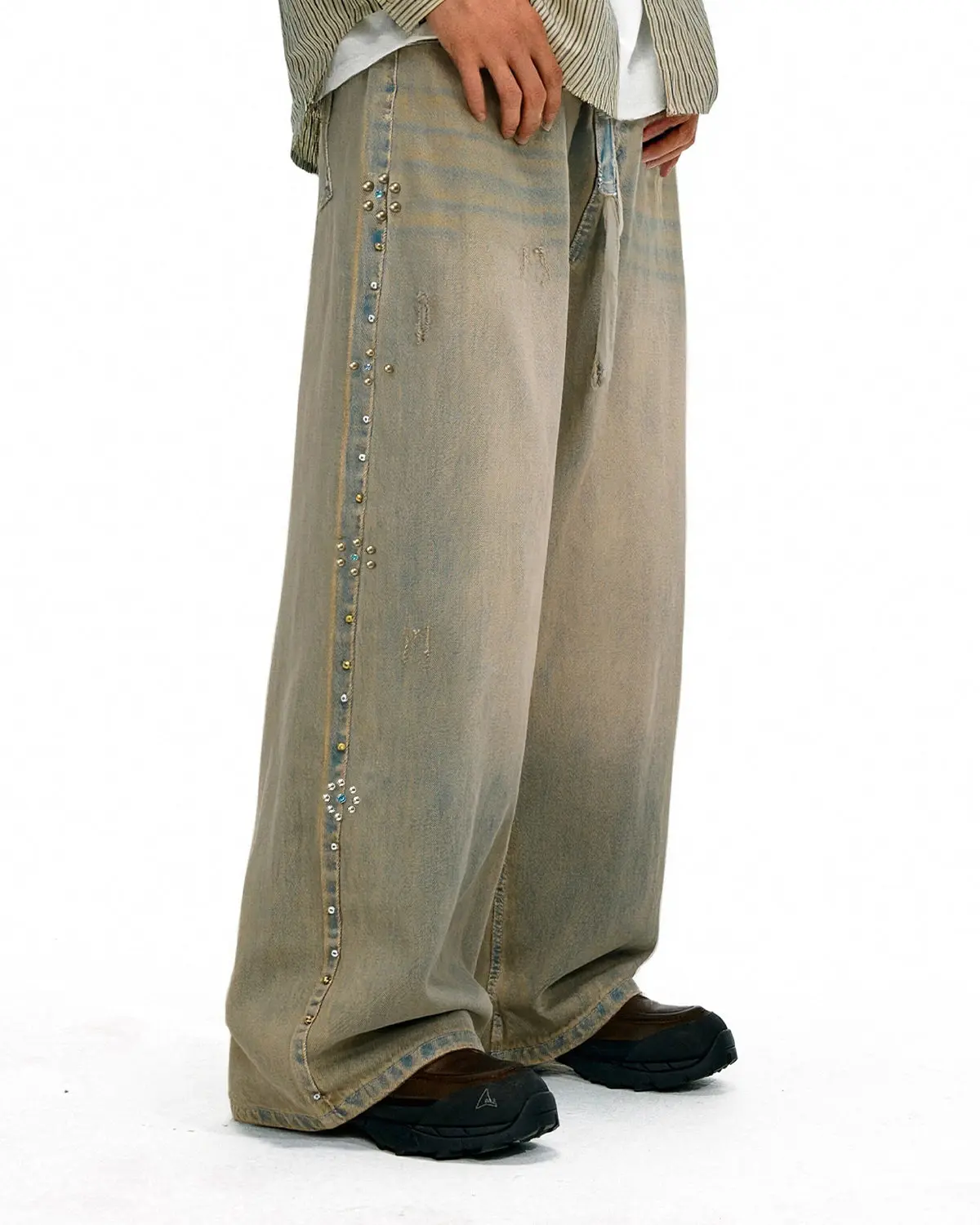 Beaded Studded Washed Baggy Jeans | INFLATION Streetwear - Image 6