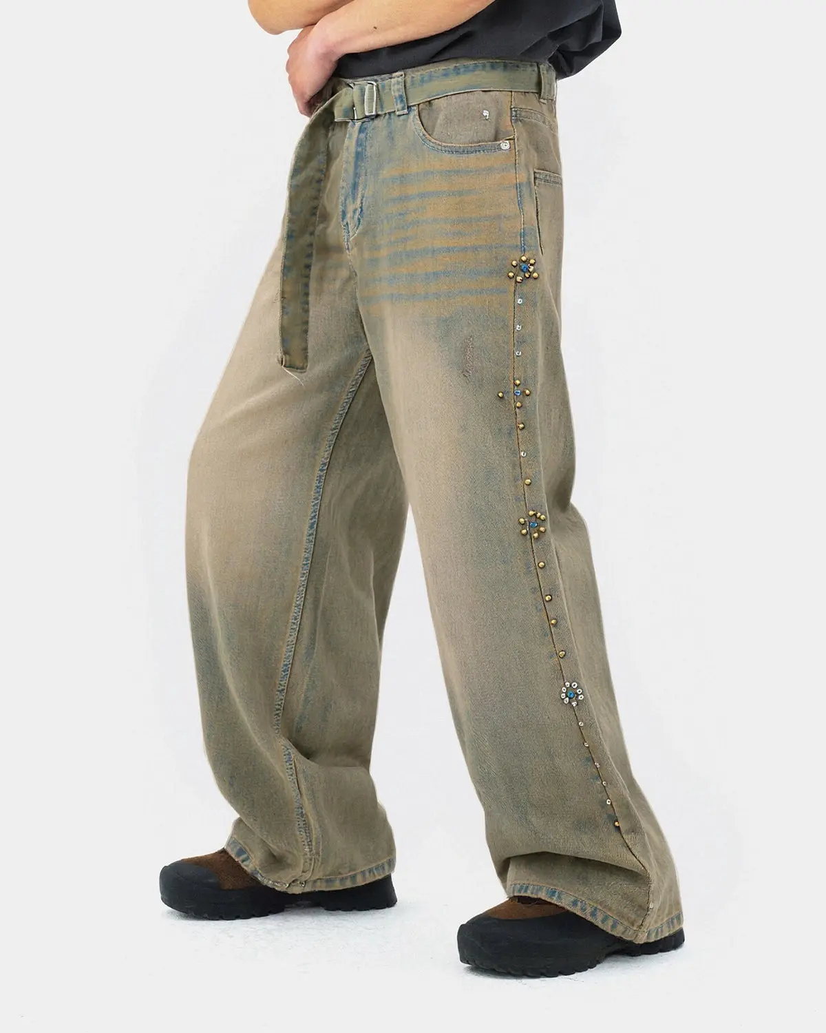 Beaded Studded Washed Baggy Jeans | INFLATION Streetwear - Image 7