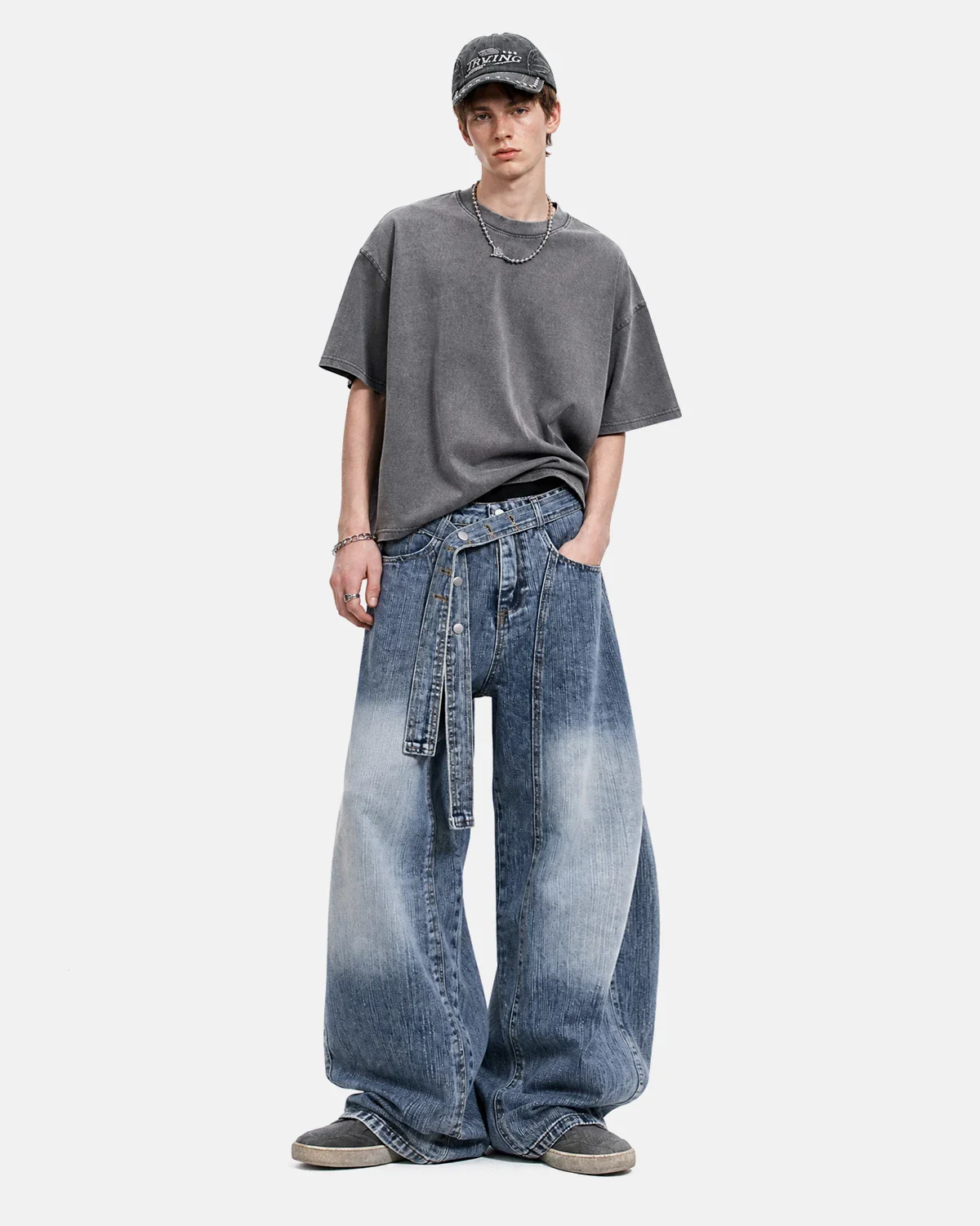 Belted Bamboo Weave Barrel Jeans | Inflation Streetwear - Image 4
