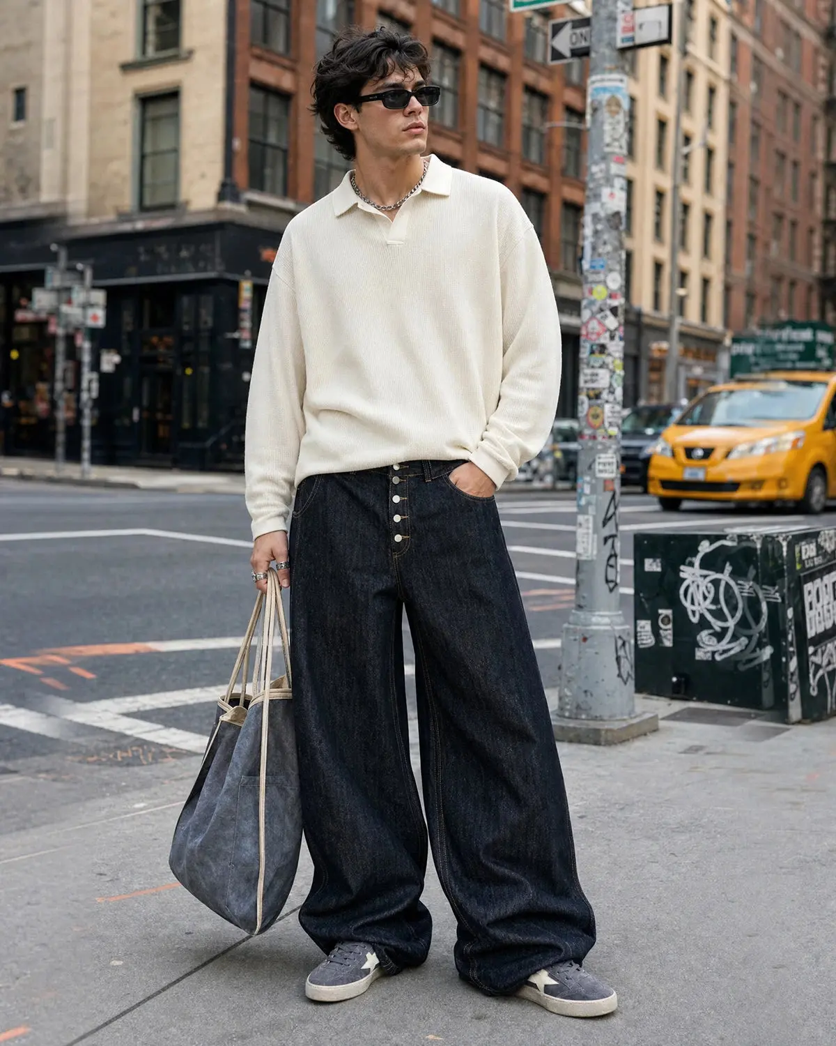 Black Buttons Up Barrel Baggy Jeans | Inflation Streetwear - Image 4