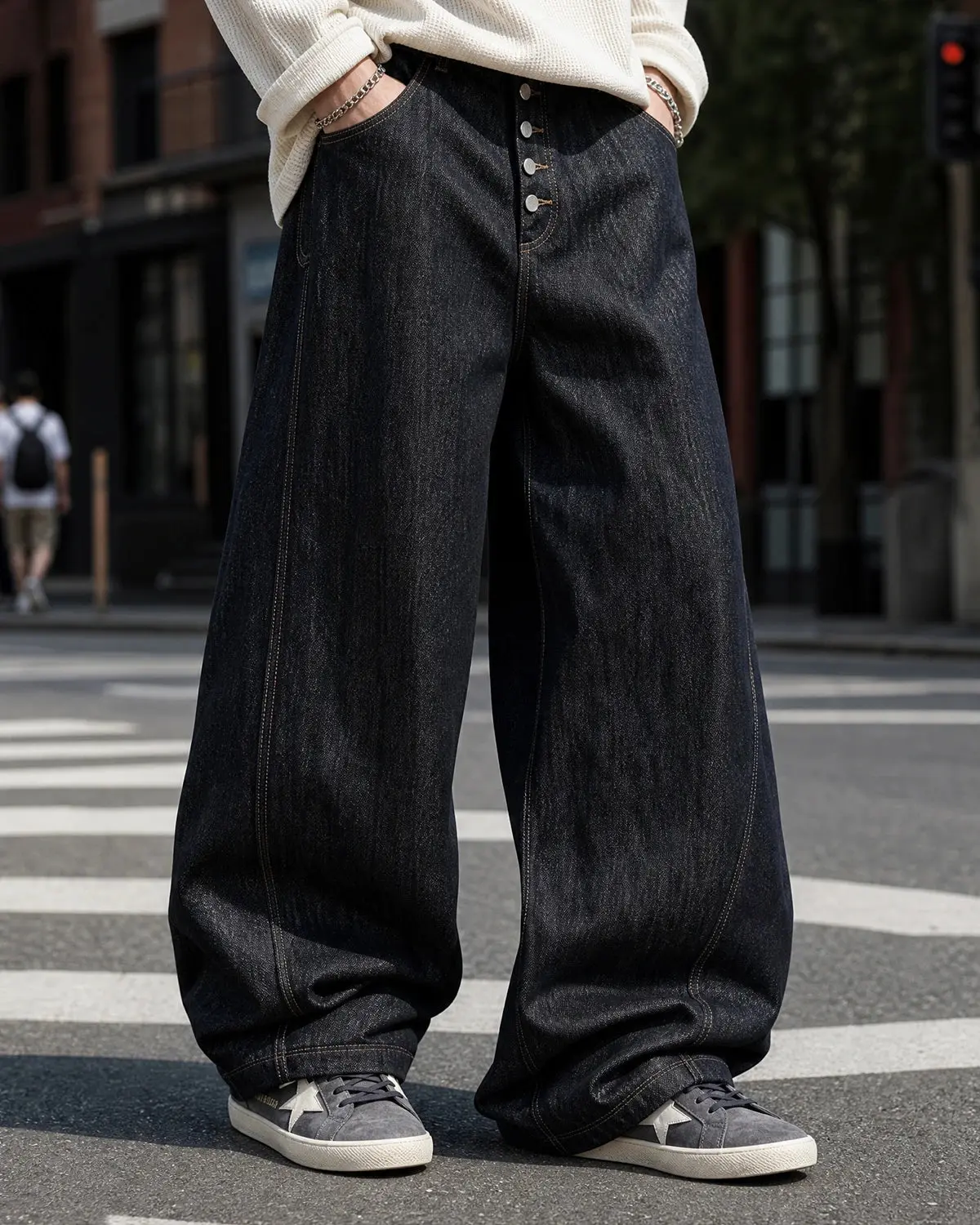 Black Buttons Up Barrel Baggy Jeans | Inflation Streetwear - Image 7
