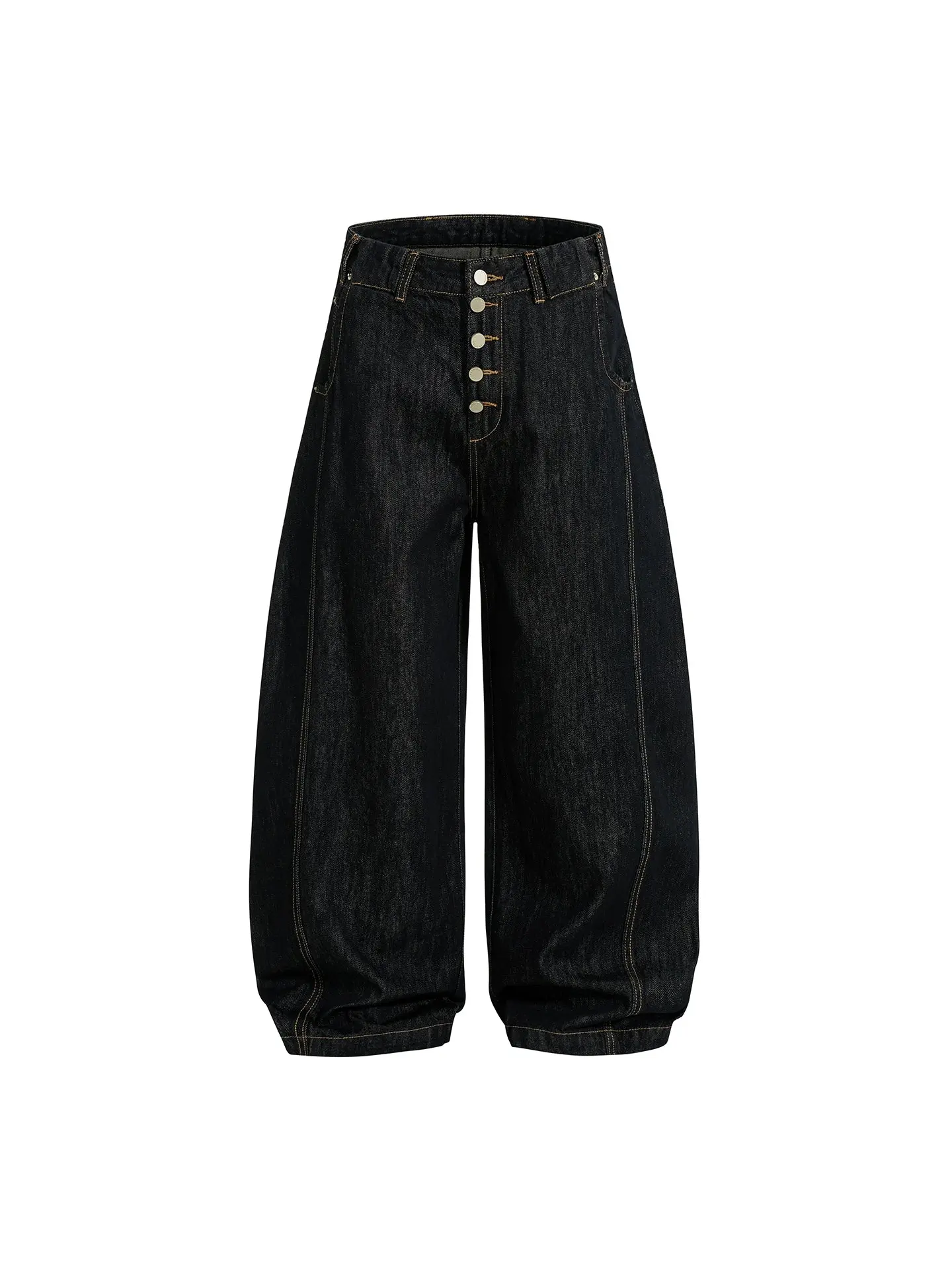 Black Buttons Up Barrel Baggy Jeans | Inflation Streetwear - Image 8