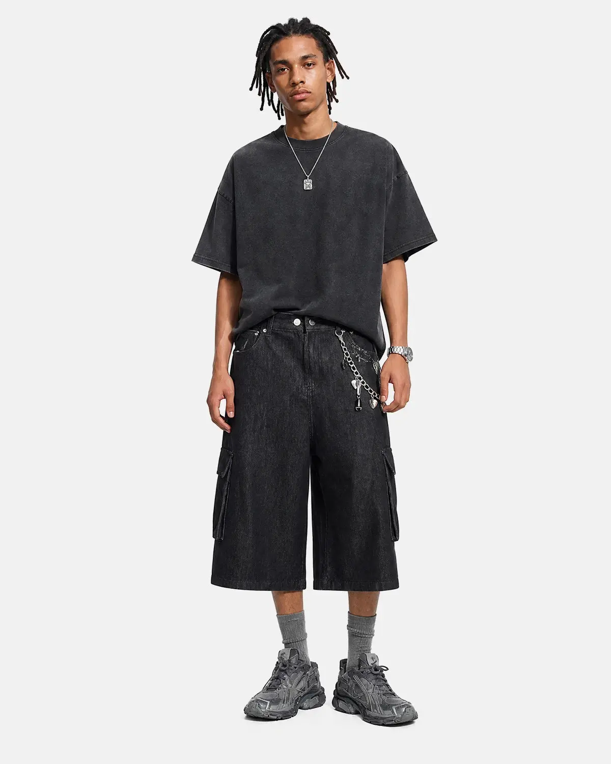 Black Cargo Longline Jorts | Inflation Streetwear - Image 4