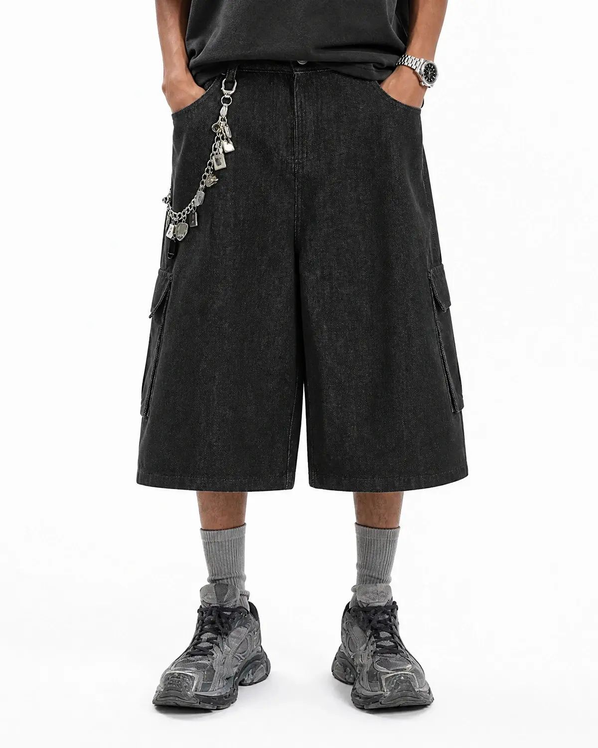 Black Cargo Longline Jorts | Inflation Streetwear - Image 6