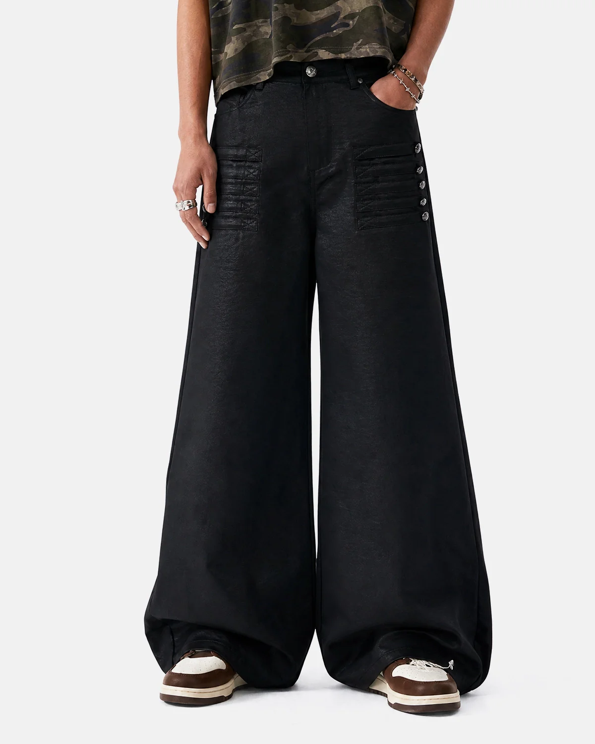 Black Graphic Wide Leg Pants | Inflation Streetwear - Image 5