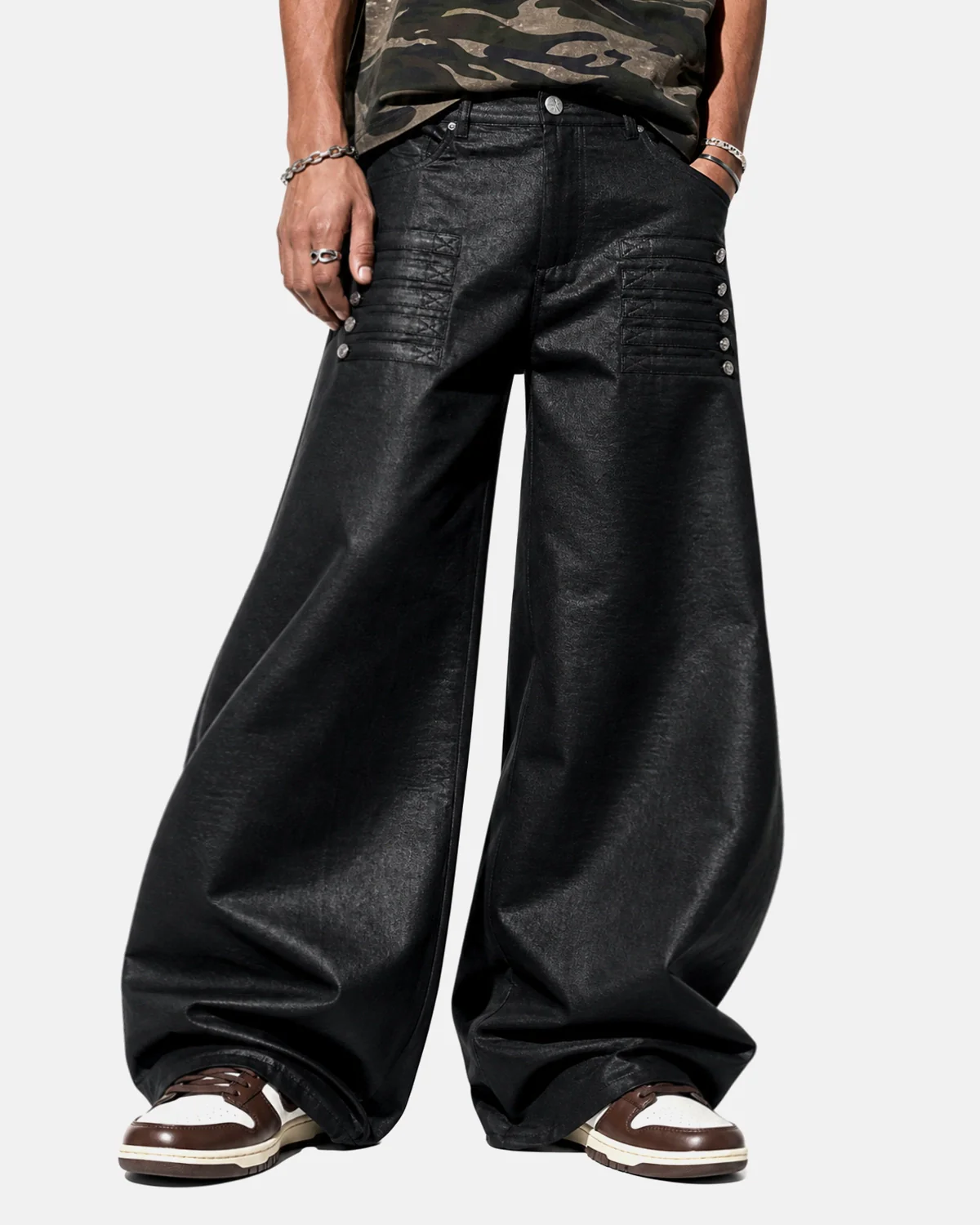 Black Graphic Wide Leg Pants | Inflation Streetwear - Image 6