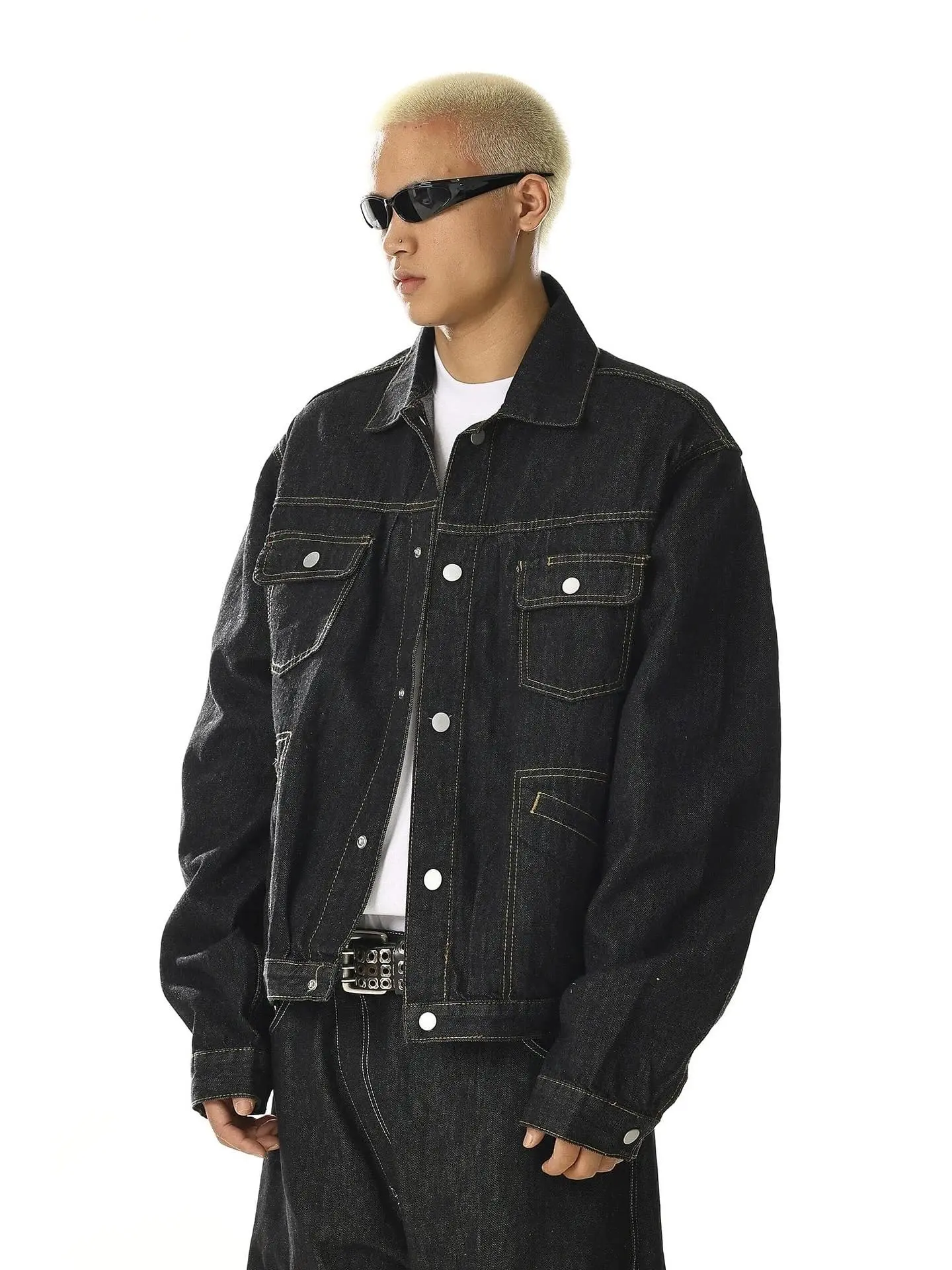 Black Multi Pockets Denim Jacket | Inflation Streetwear - Image 4