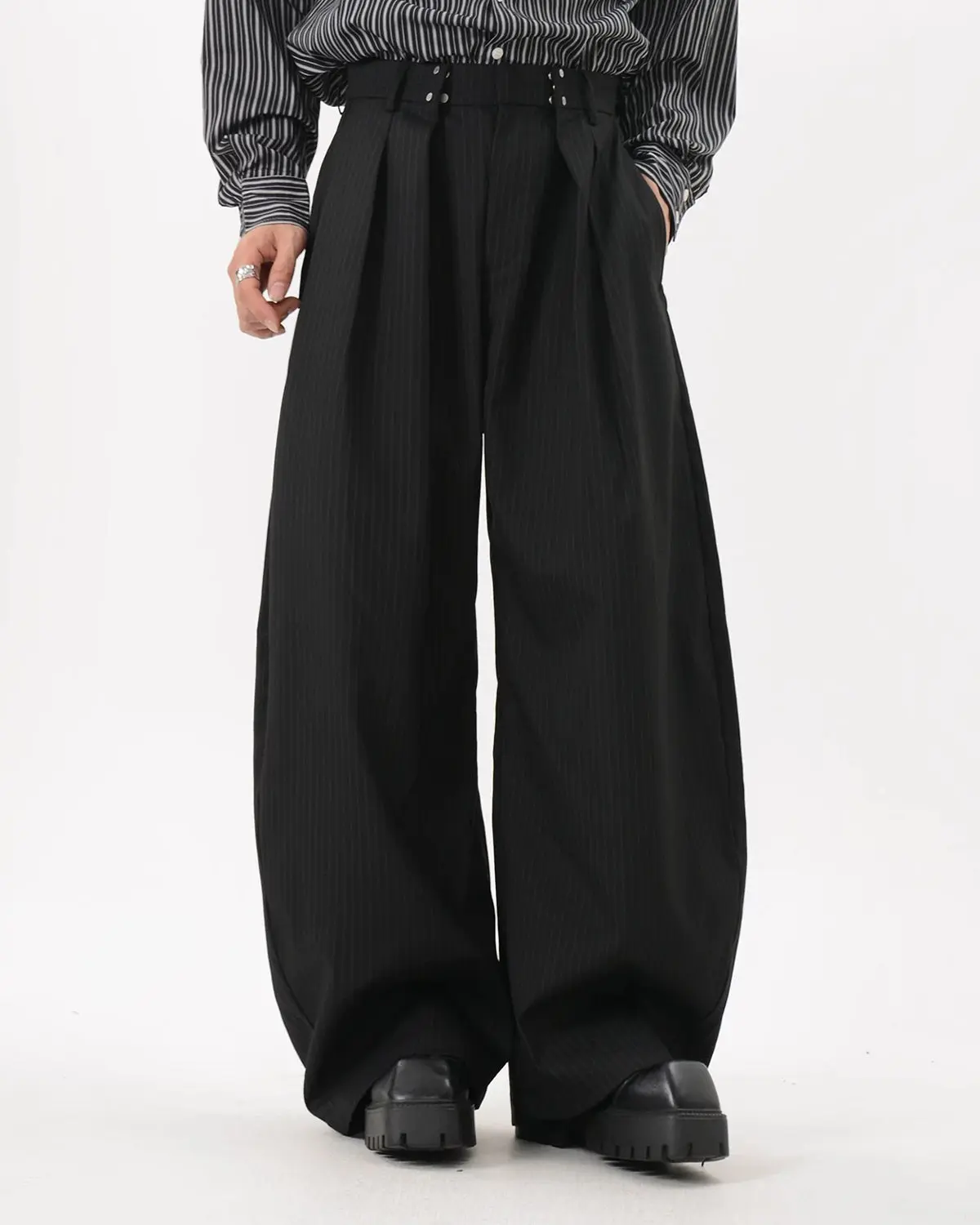 Black Striped Barrel Suit Pant | INFLATION Streetwear - Image 5