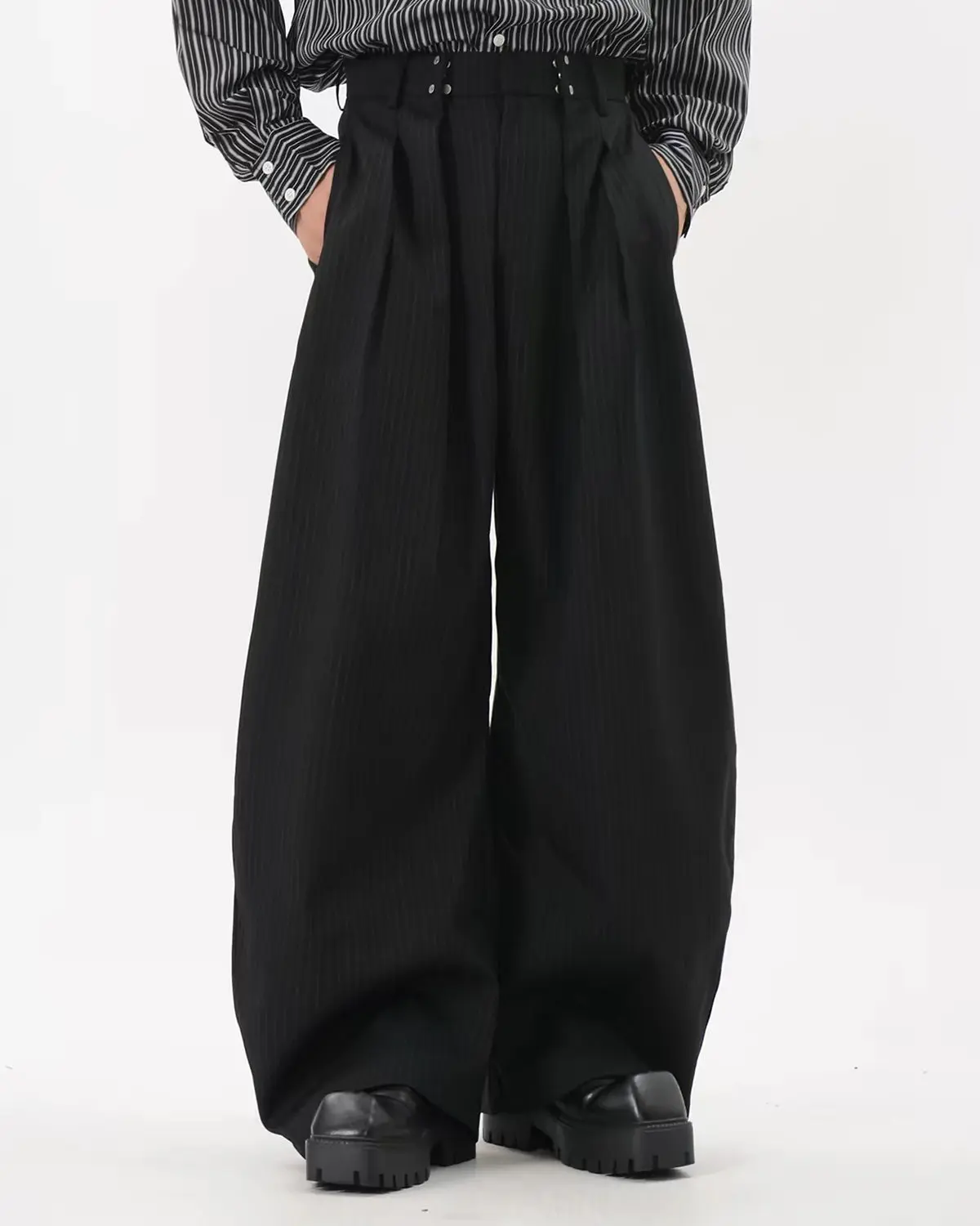 Black Striped Barrel Suit Pant | INFLATION Streetwear - Image 6