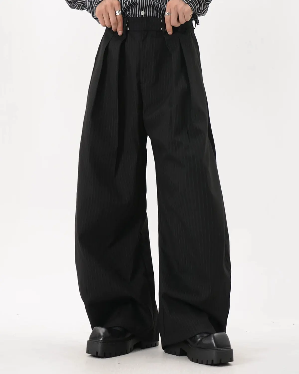 Black Striped Barrel Suit Pant | INFLATION Streetwear - Image 7