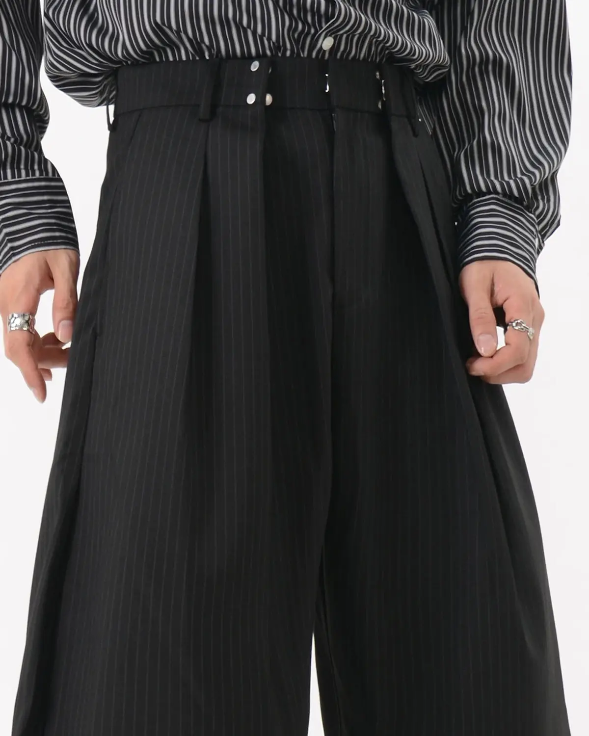 Black Striped Barrel Suit Pant | INFLATION Streetwear - Image 8