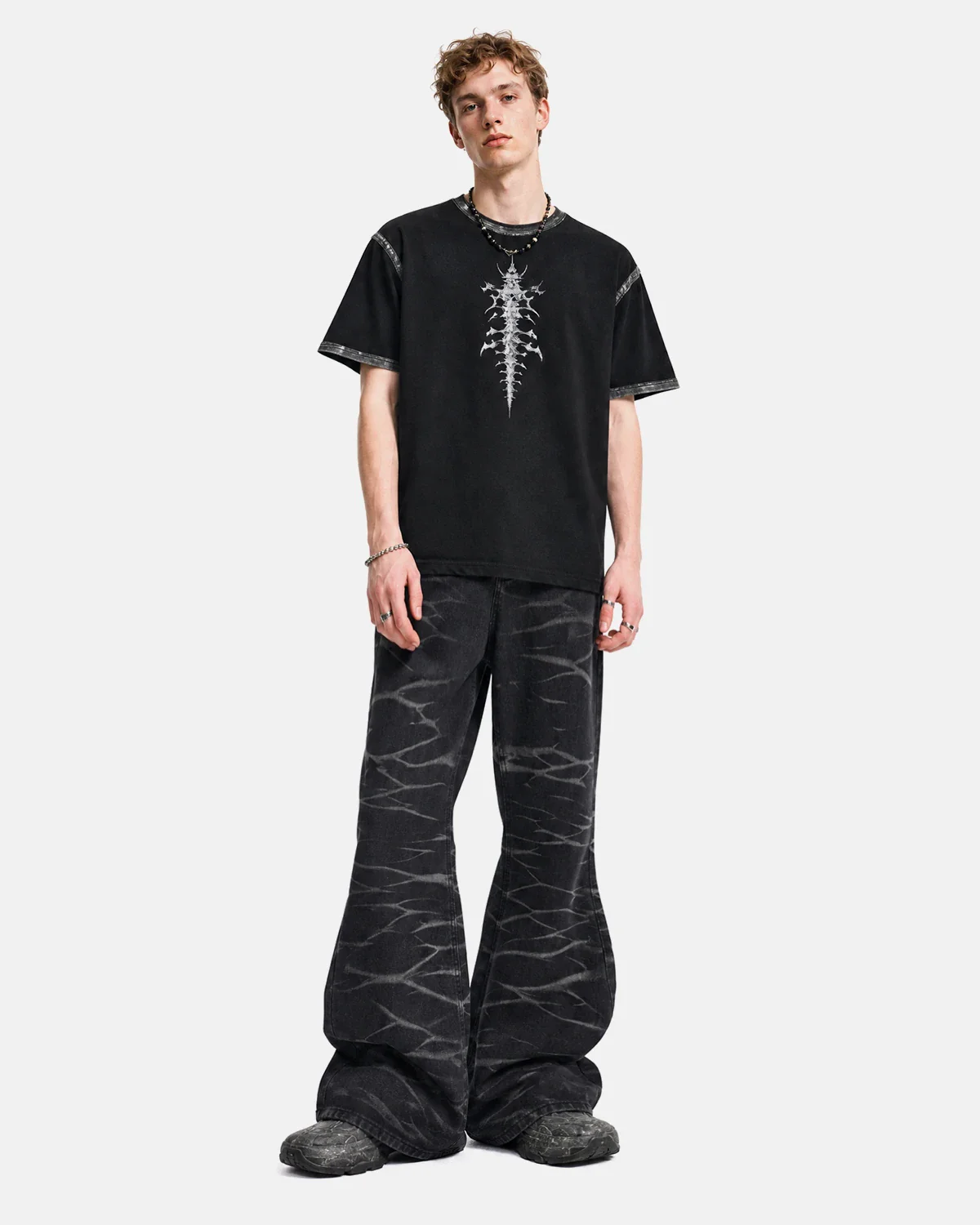 Black Whisker Wash Bootcut Jeans | Inflation Streetwear - Image 5