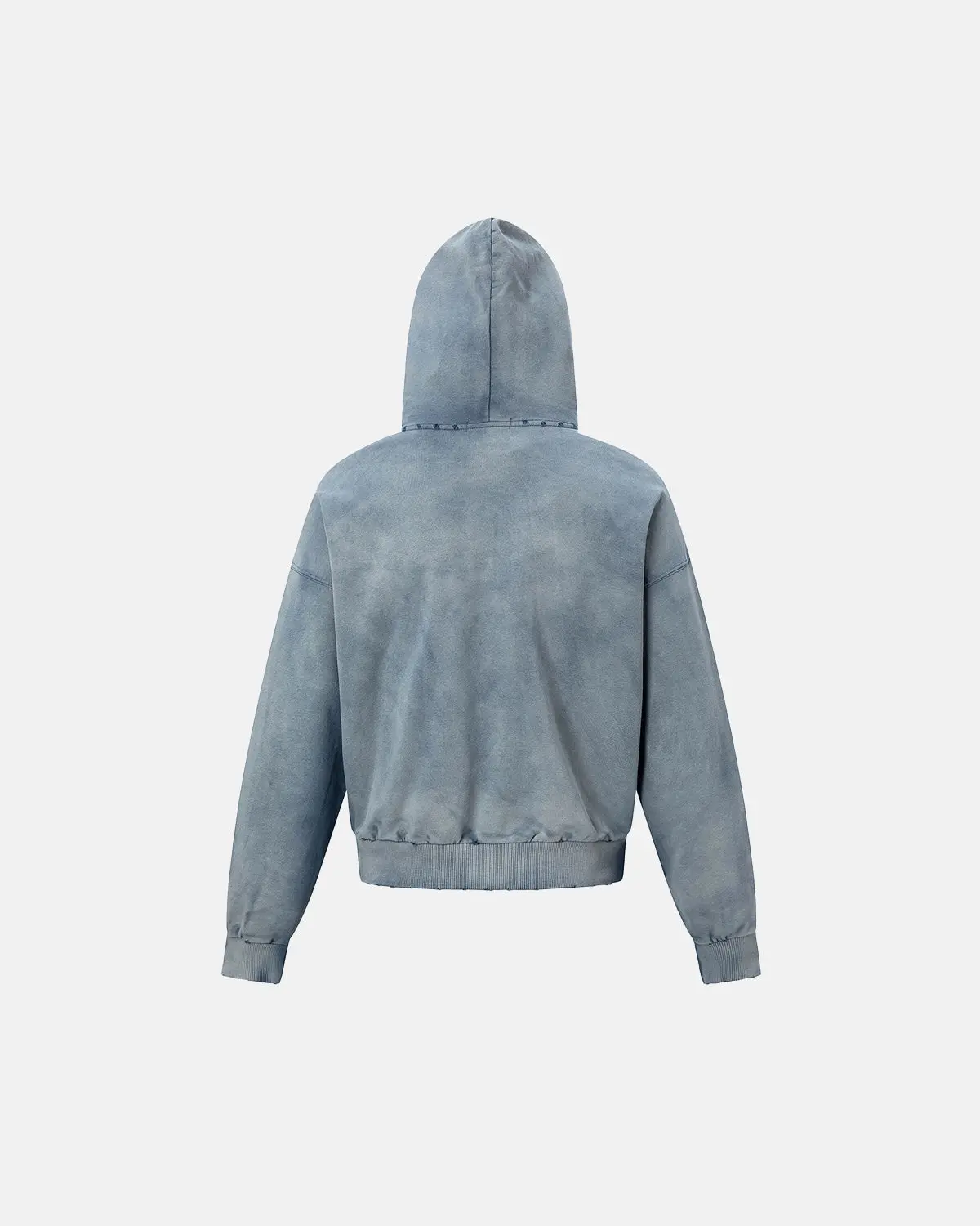 Blue Distressed Acid Wash Zip Up Hoodies | Inflation Streetwear - Image 2