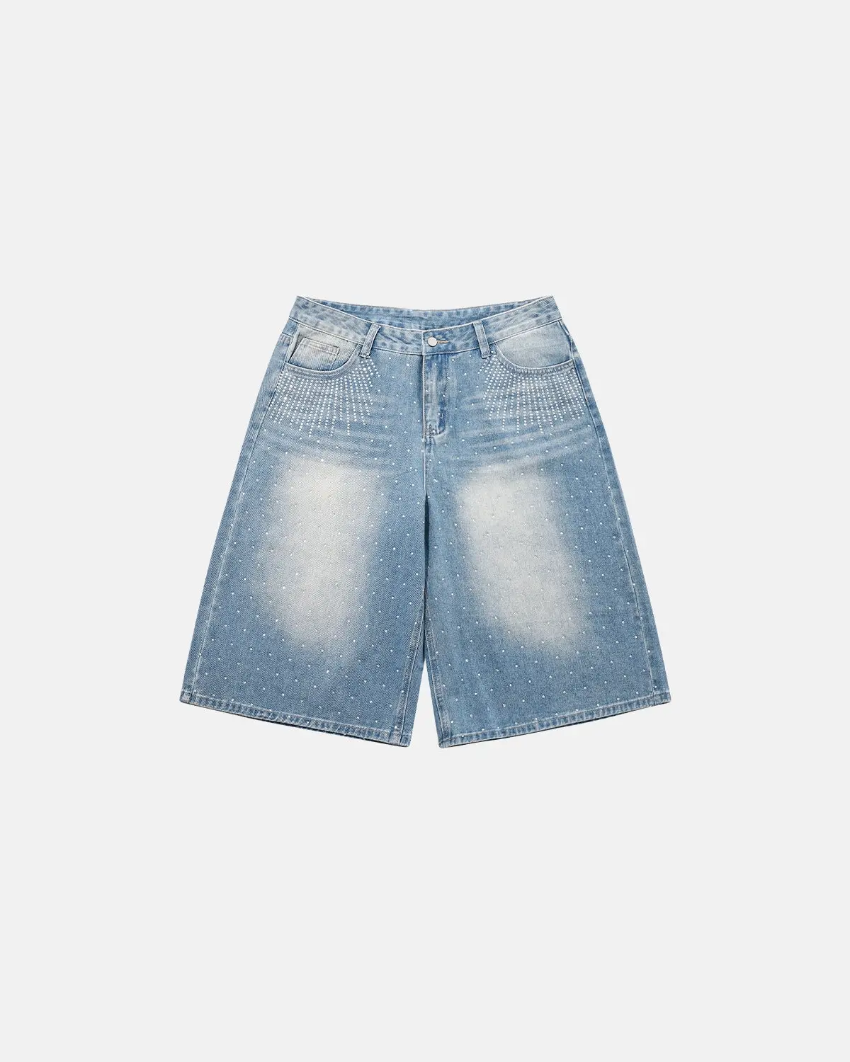 Blue Rhinestone Baggy Jeans Shorts | Inflation Streetwear - Image 4