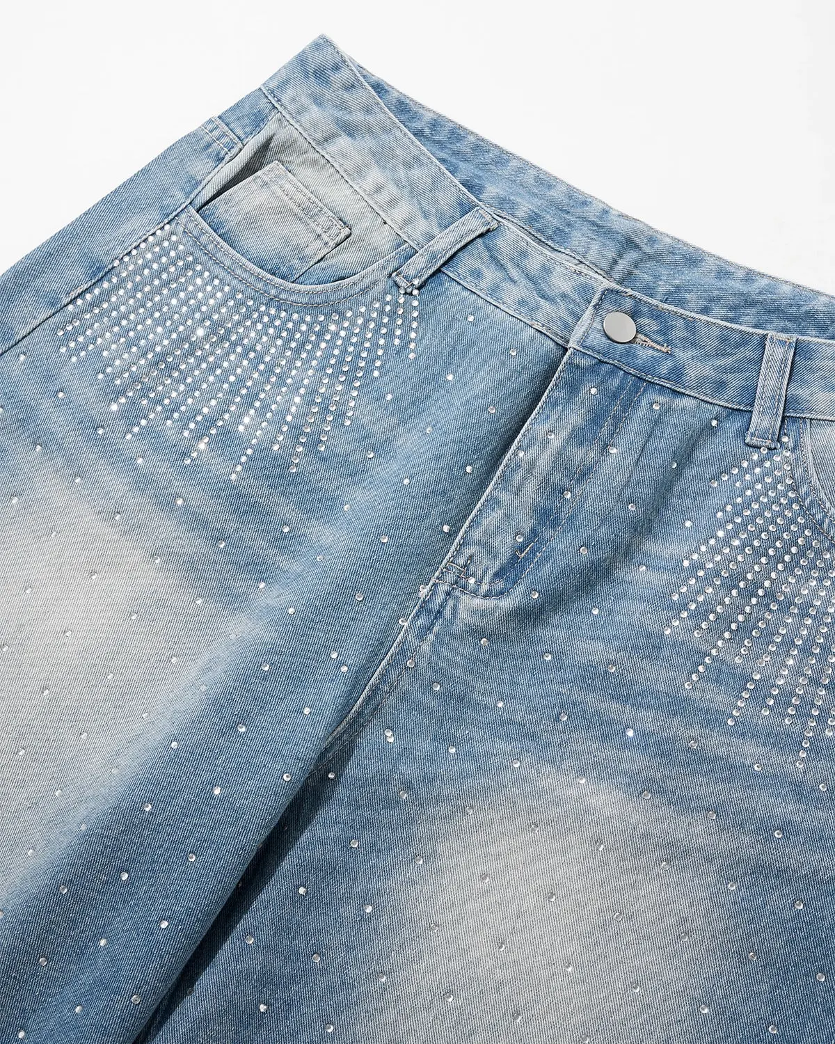 Blue Rhinestone Baggy Jeans Shorts | Inflation Streetwear - Image 7