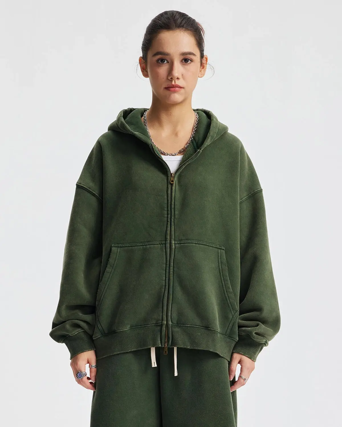 Boxy Fit Acid Washed Fleece Zip Up Hoodies | Inflation Streetwear - Image 7