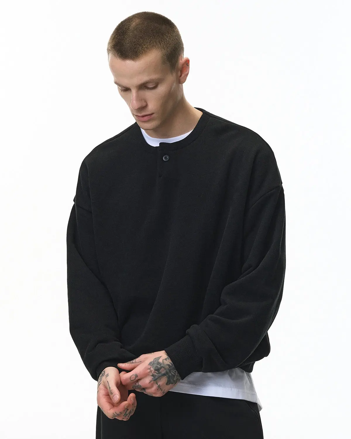 Boxy Fit Henley Collar Sweatshirt | Inflation Streetwear - Image 11
